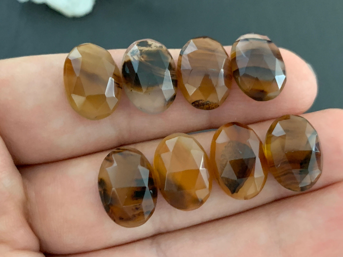 Faceted Montana Agate oval 10x14mm cabochon