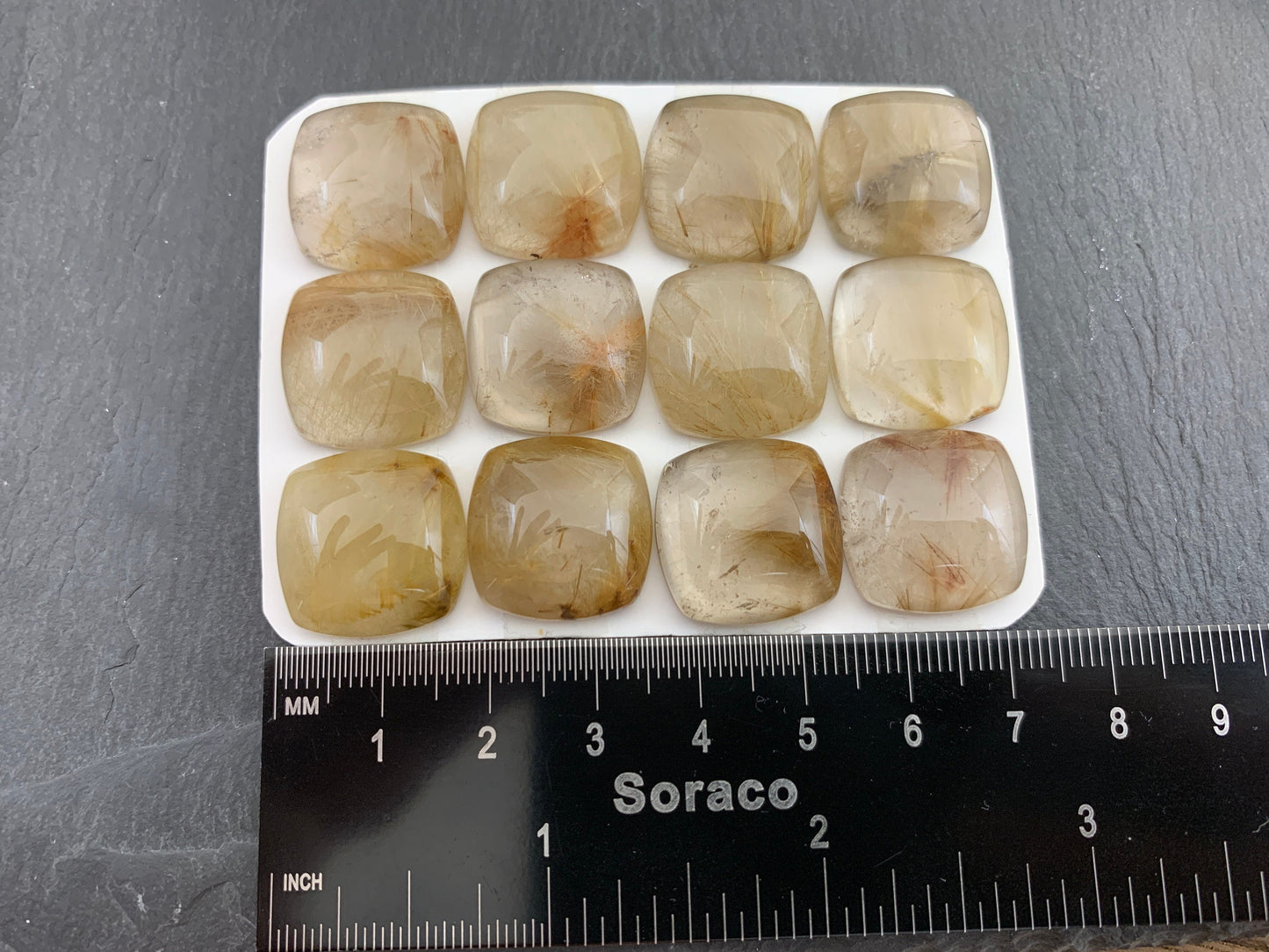 Rutilated Quartz square 18mm cabochon - Calibrated cabochons