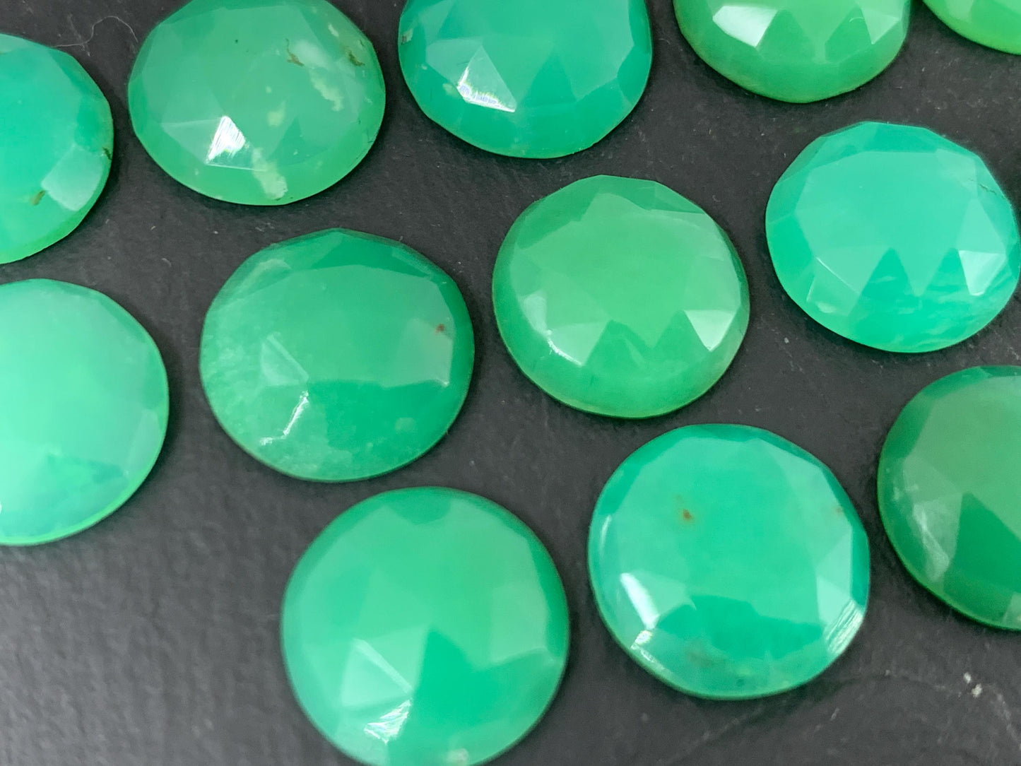 Faceted Chrysoprase round 12mm cabochon
