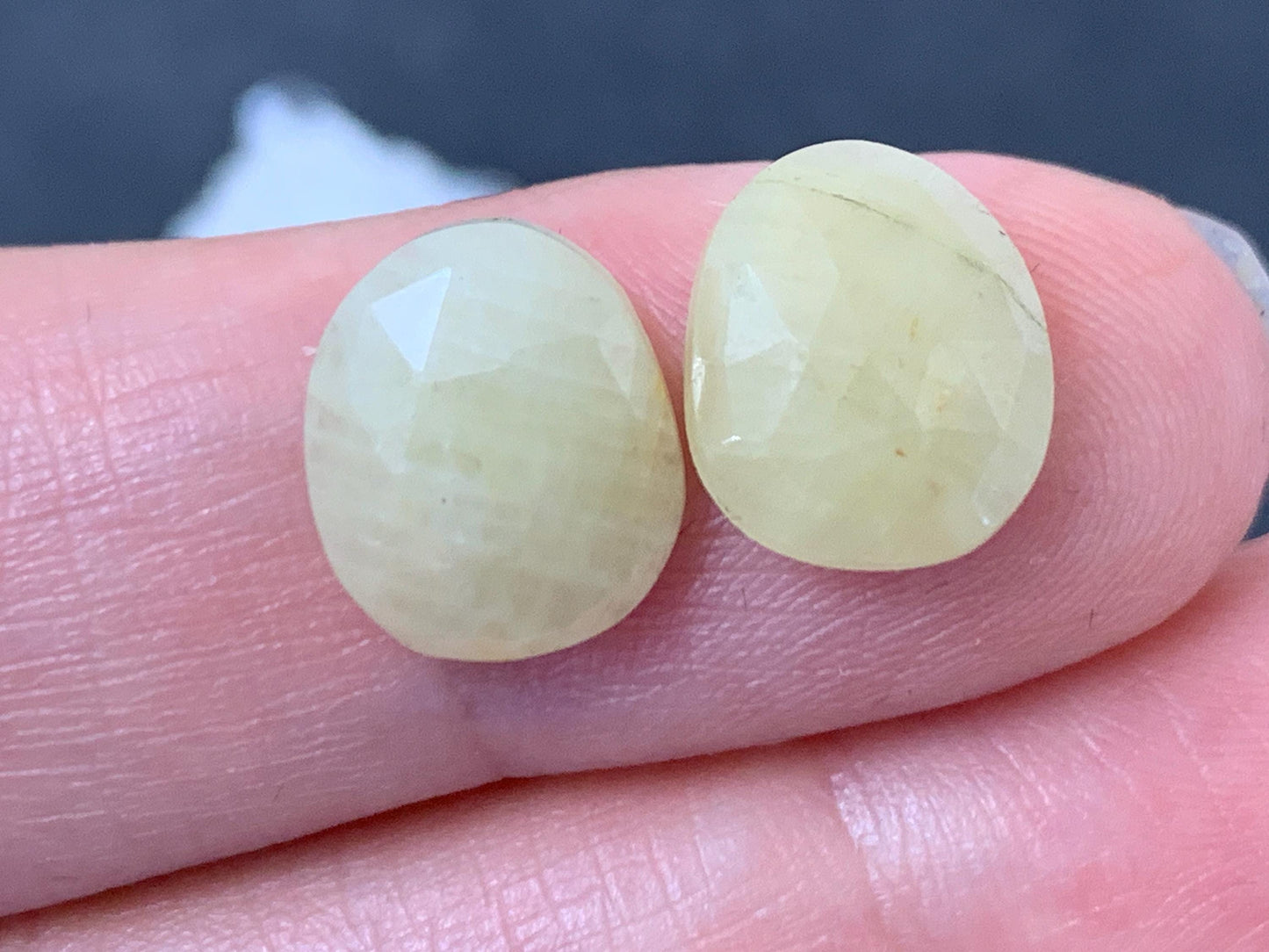 Faceted Yellow Sapphire pair 9x11x3mm cabochon