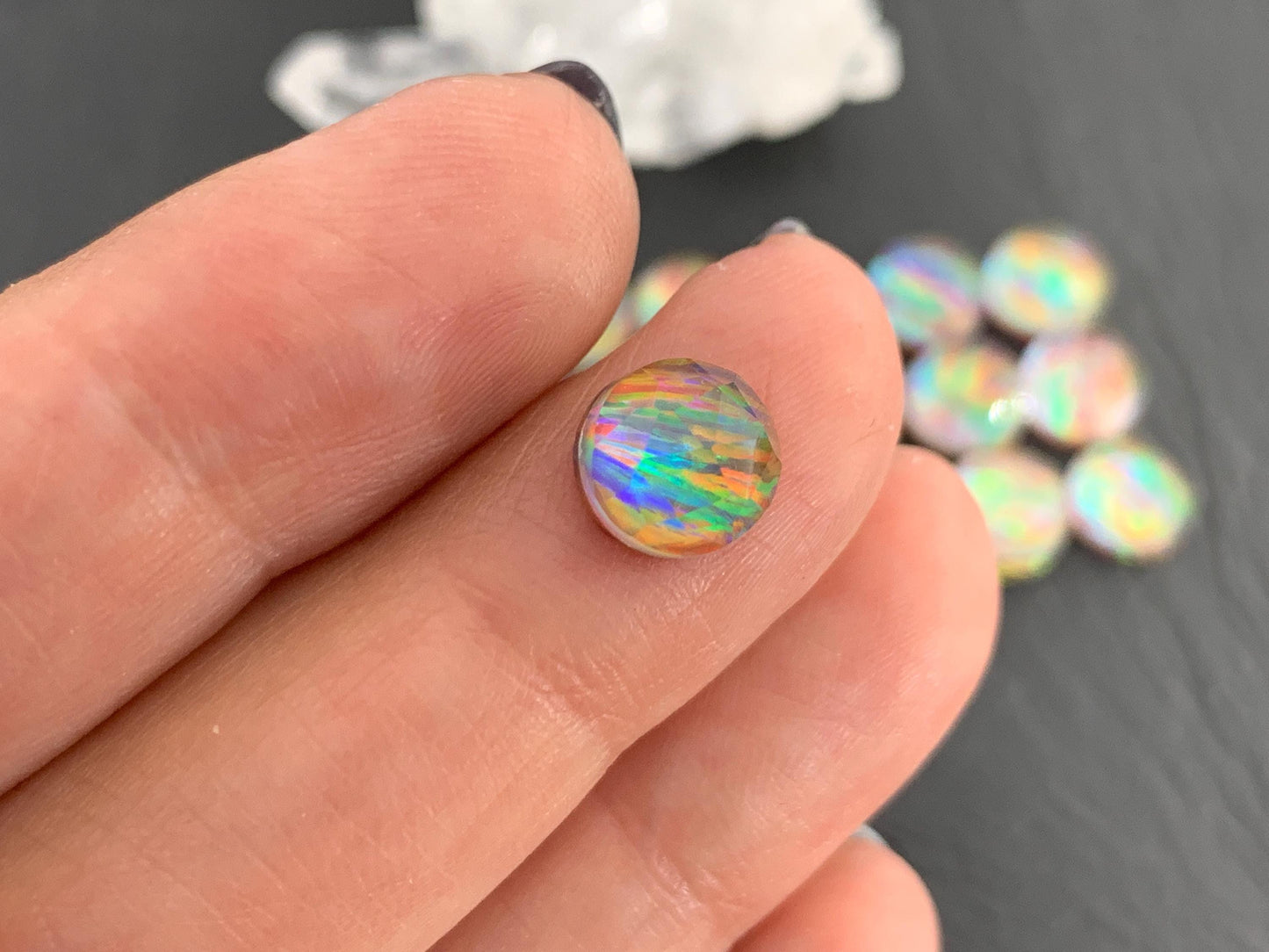 Faceted Aurora Opal round 8mm cabochon - Doublet cabochons