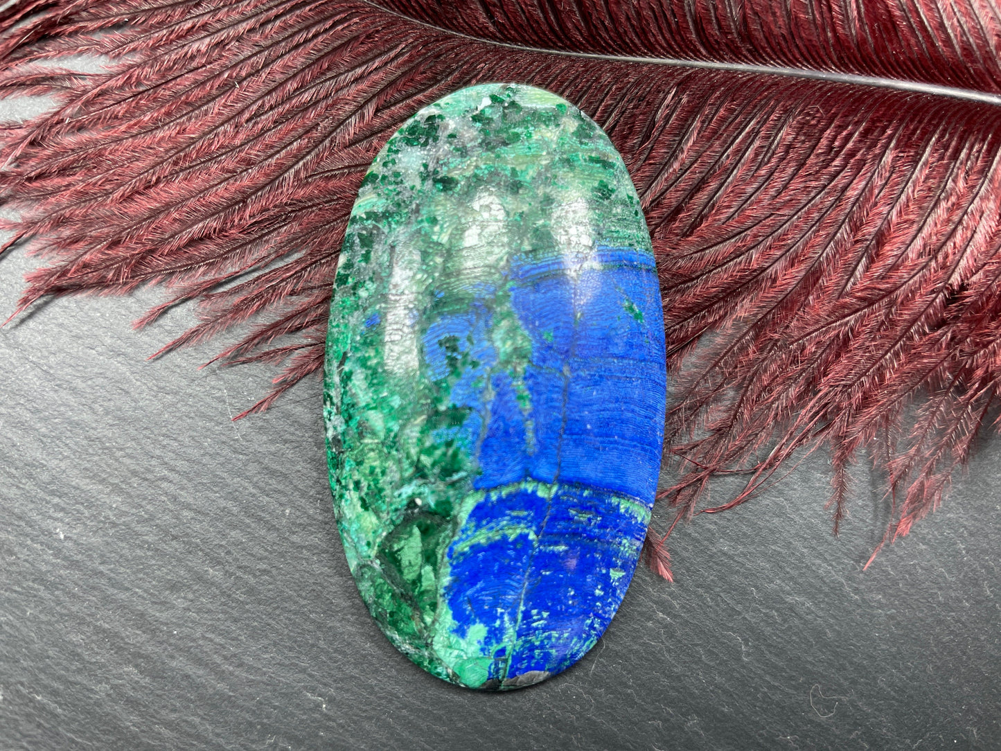 Azurite and Brochantite 37x62mm cabochon
