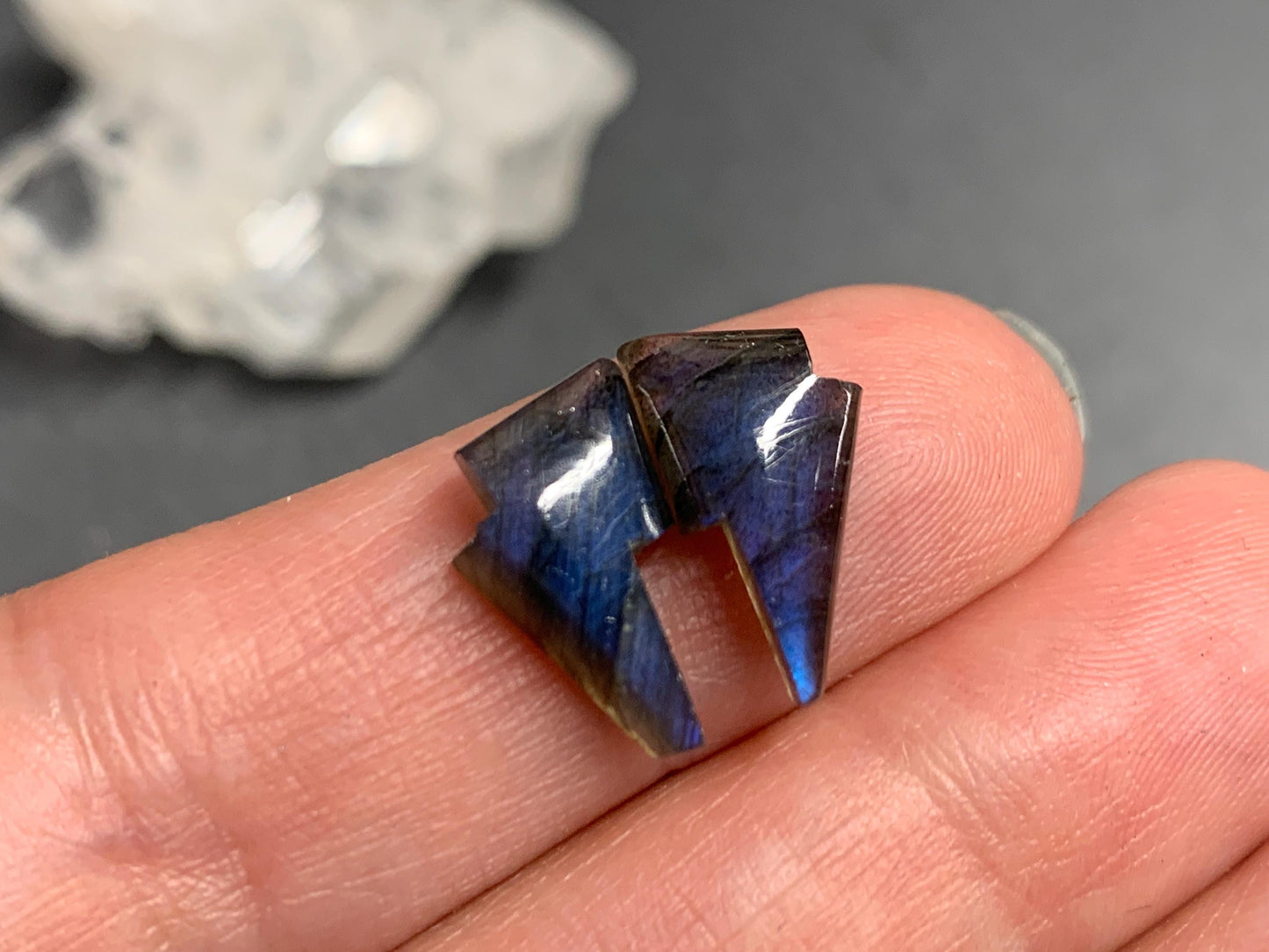 Labradorite lightning bolt pair 9x13mm cabochon