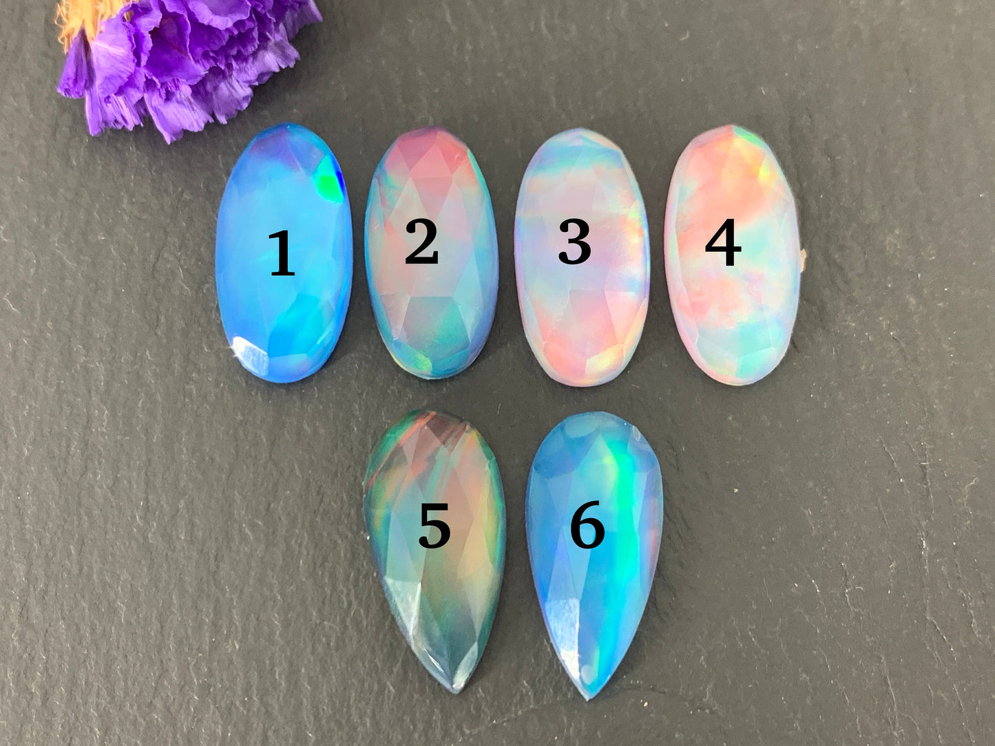 Faceted Aurora Opal oval, pear 10x20mm cabochon - Doublet cabochons