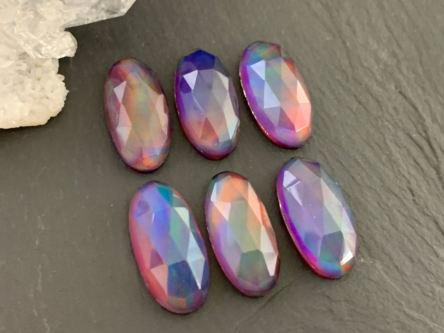 Faceted Aurora Opal oval 10x20mm cabochon - Doublet cabochon