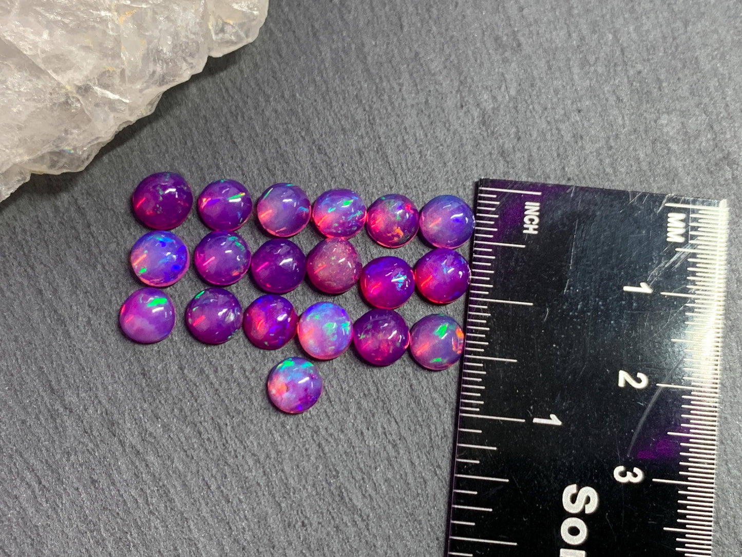 Ethiopian Opal round 6mm cabochon - Natural Opal smoked to purple color