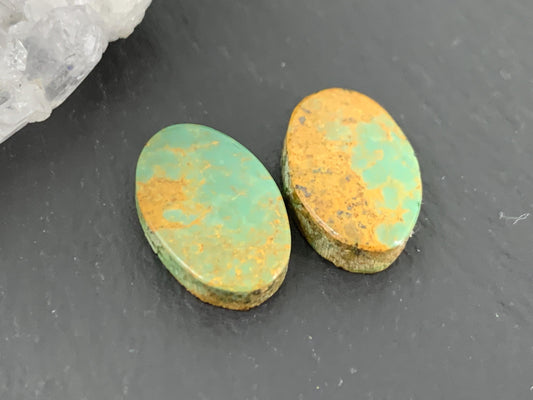 Tibetan Turquoise Pair 9x14mm Cabochon - Hand Cut Cabochon