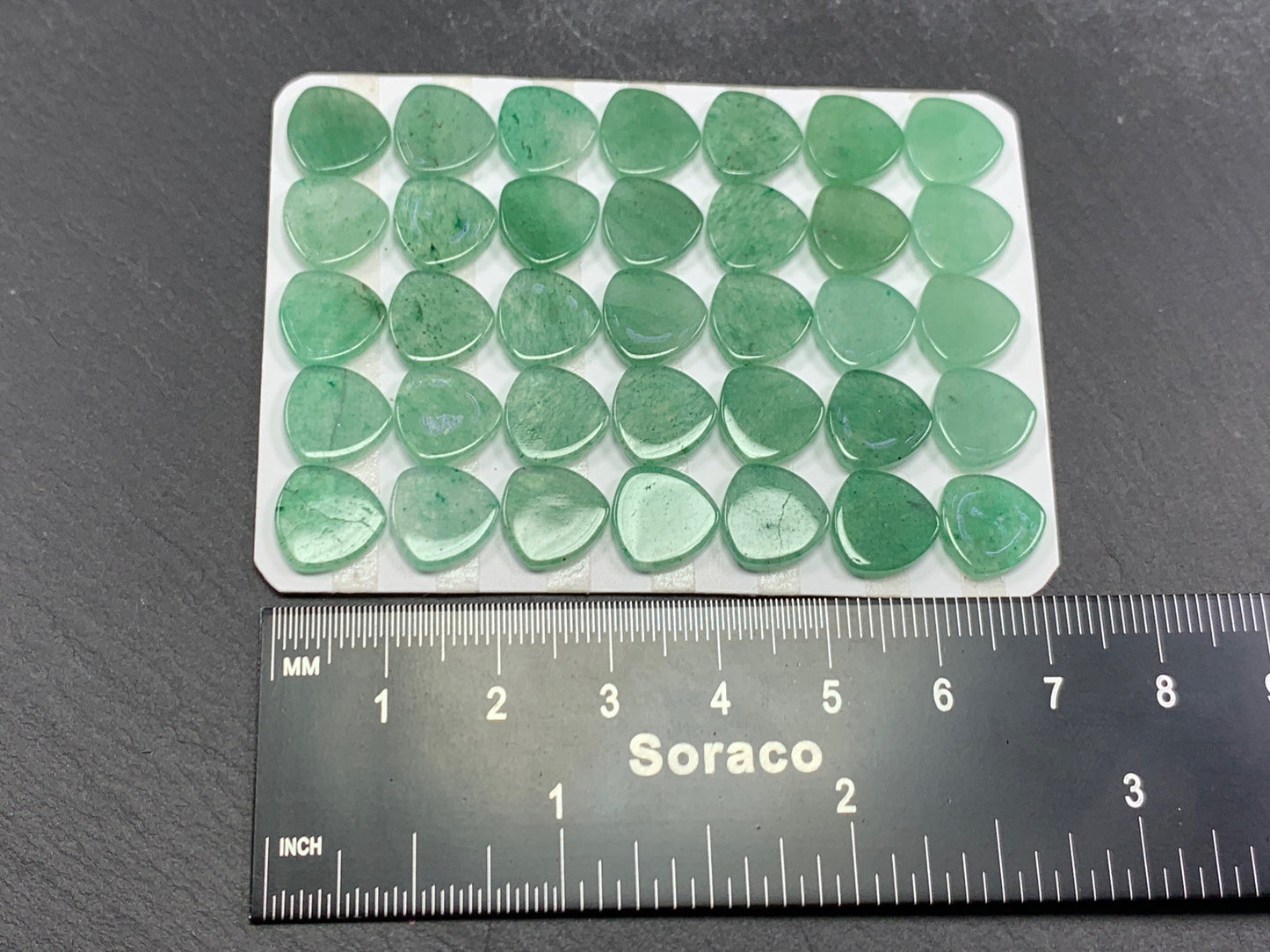 Flat Green Aventurine trillion 10mm cabochon - calibrated cabochons