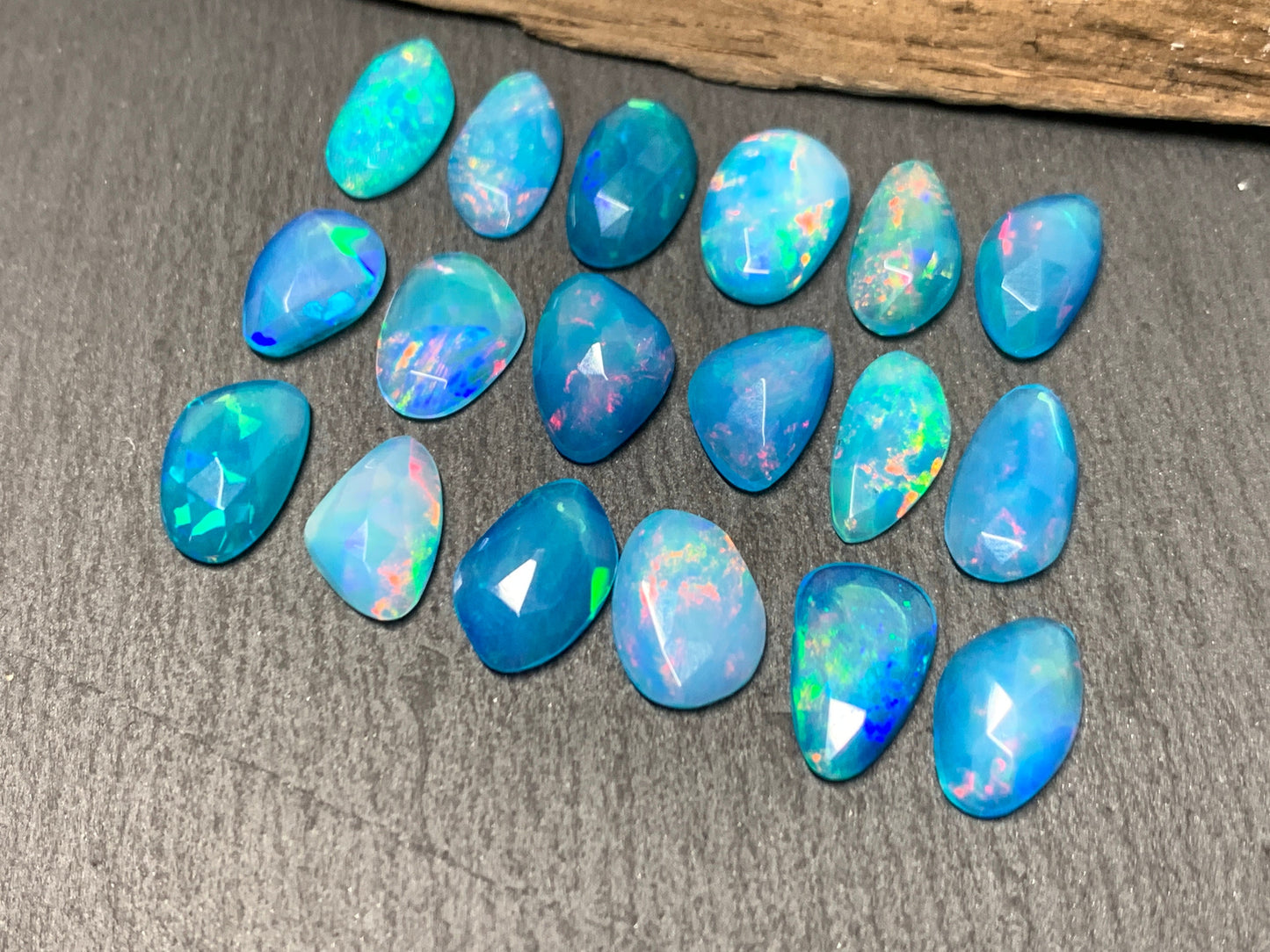 Faceted Blue Ethiopian Opal 11-12mm long cabochon