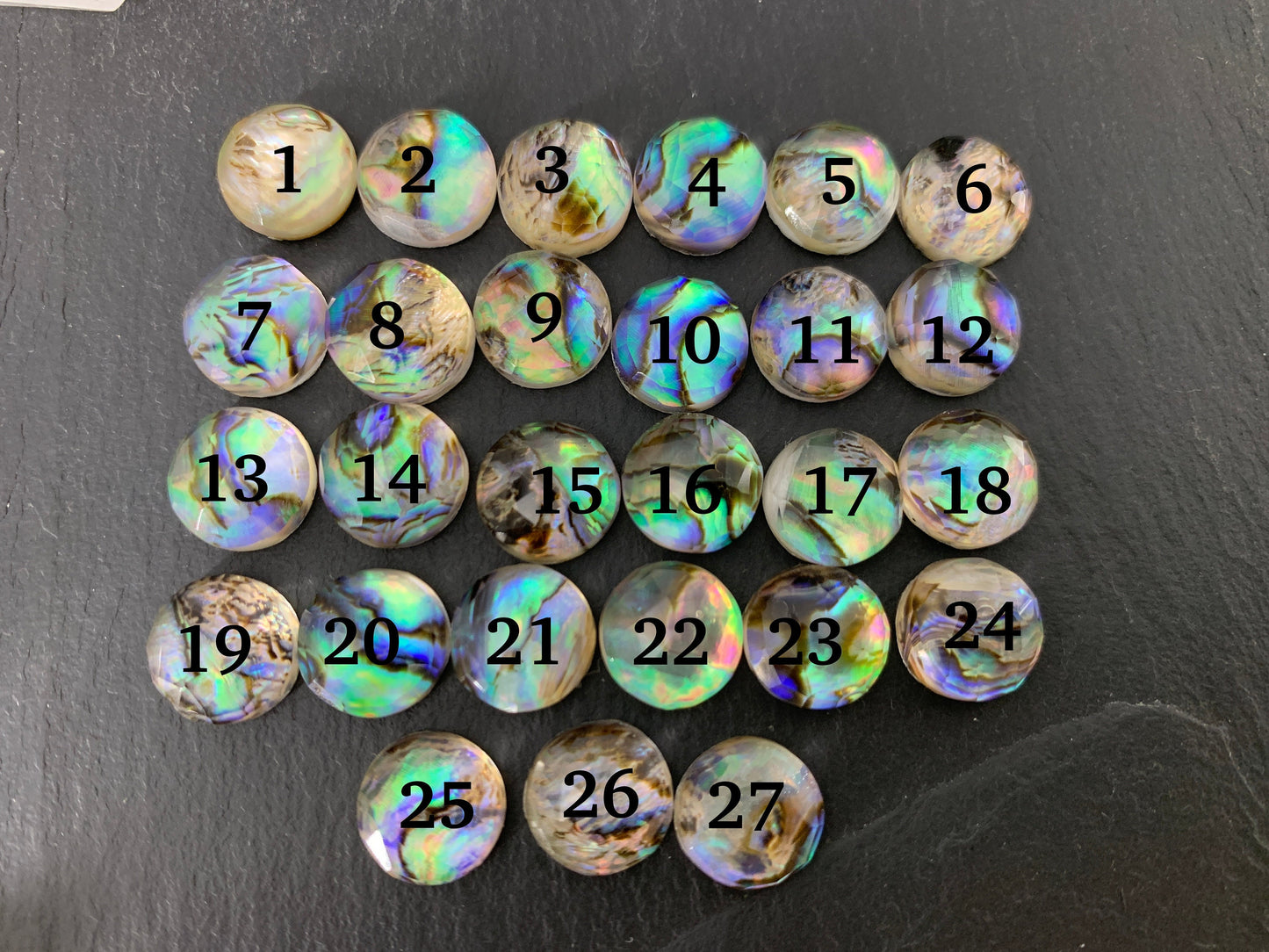 Faceted Abalone round 10mm doublet cabochon