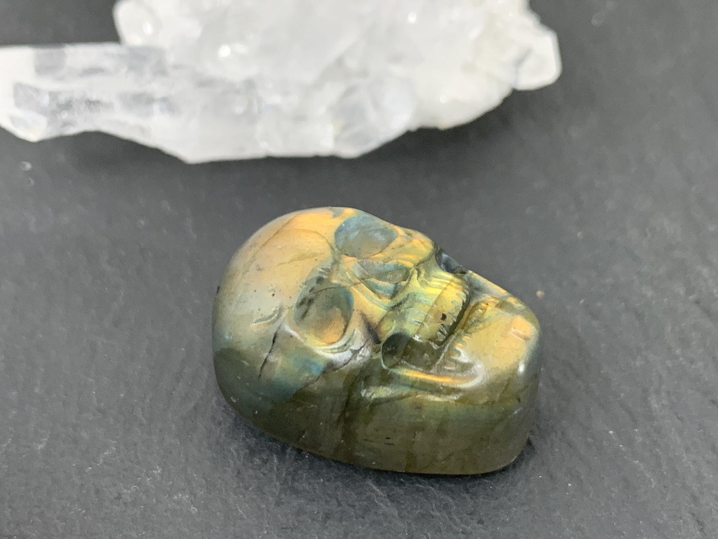Labradorite Skull Cabochon 15x22mm – Natural Green Gemstone Flat Back Carving