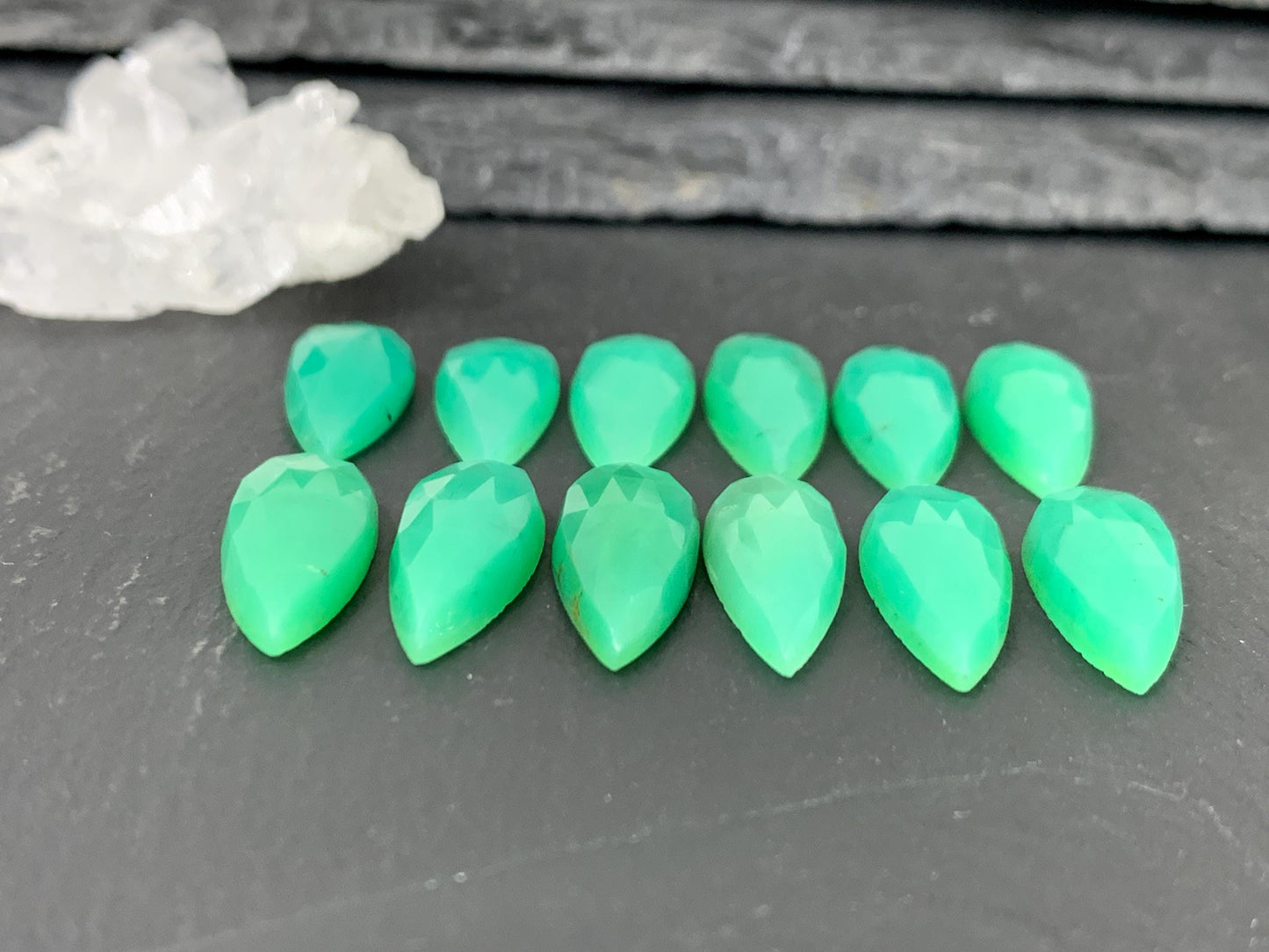 Faceted Chrysoprase Cabochon - 8x20mm Pear Shaped Gemstone, Natural Green Stone