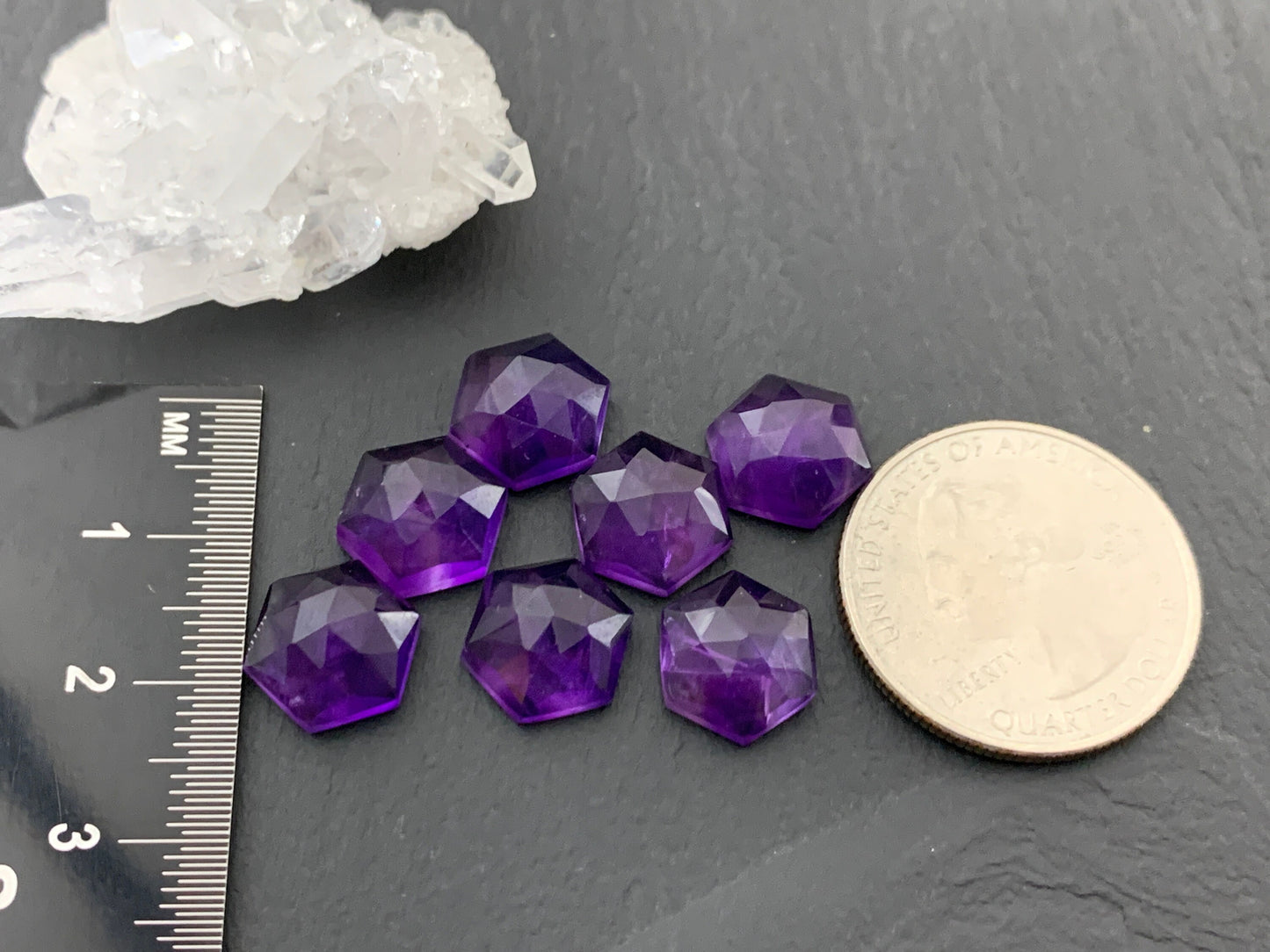 Faceted Amethyst hexagon 10mm Cabochon