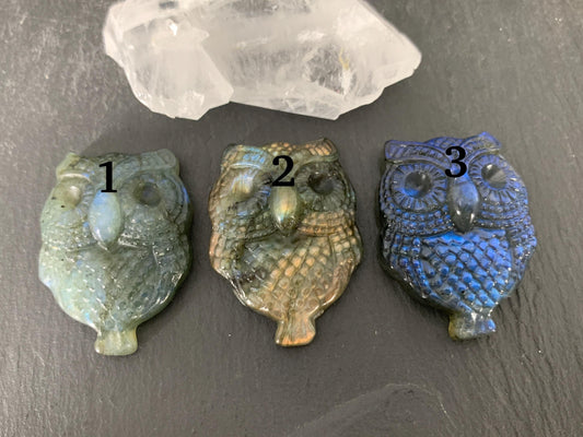 Labradorite owl cabochon carving