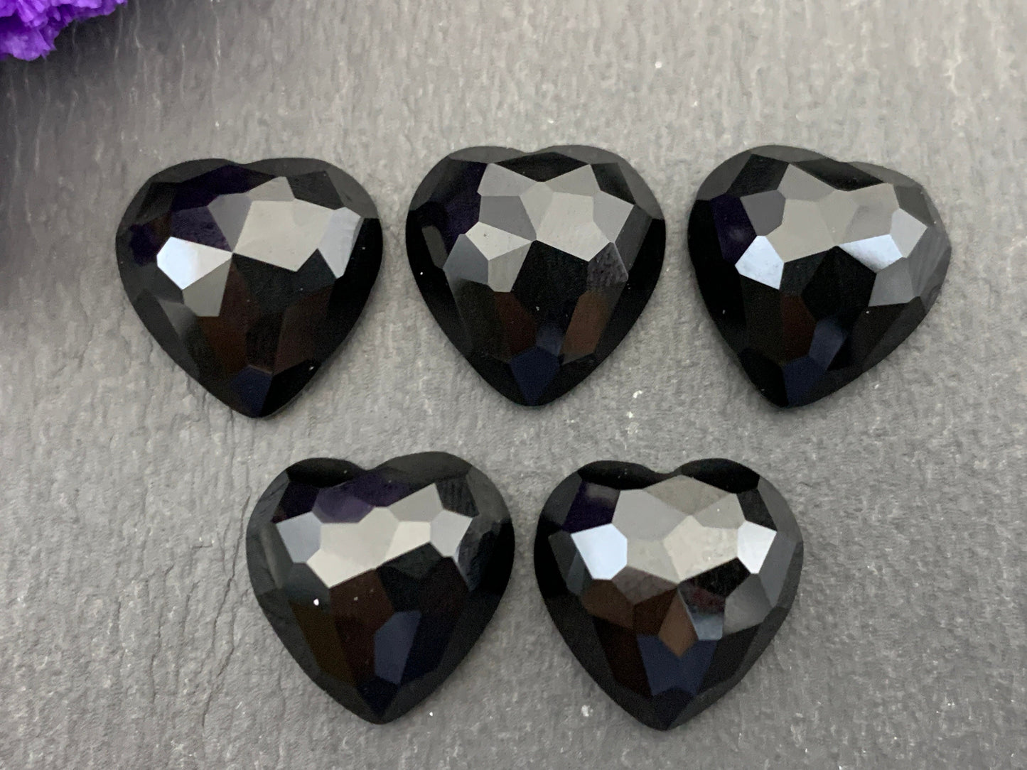 Faceted Black Agate Heart 15mm Cabochon