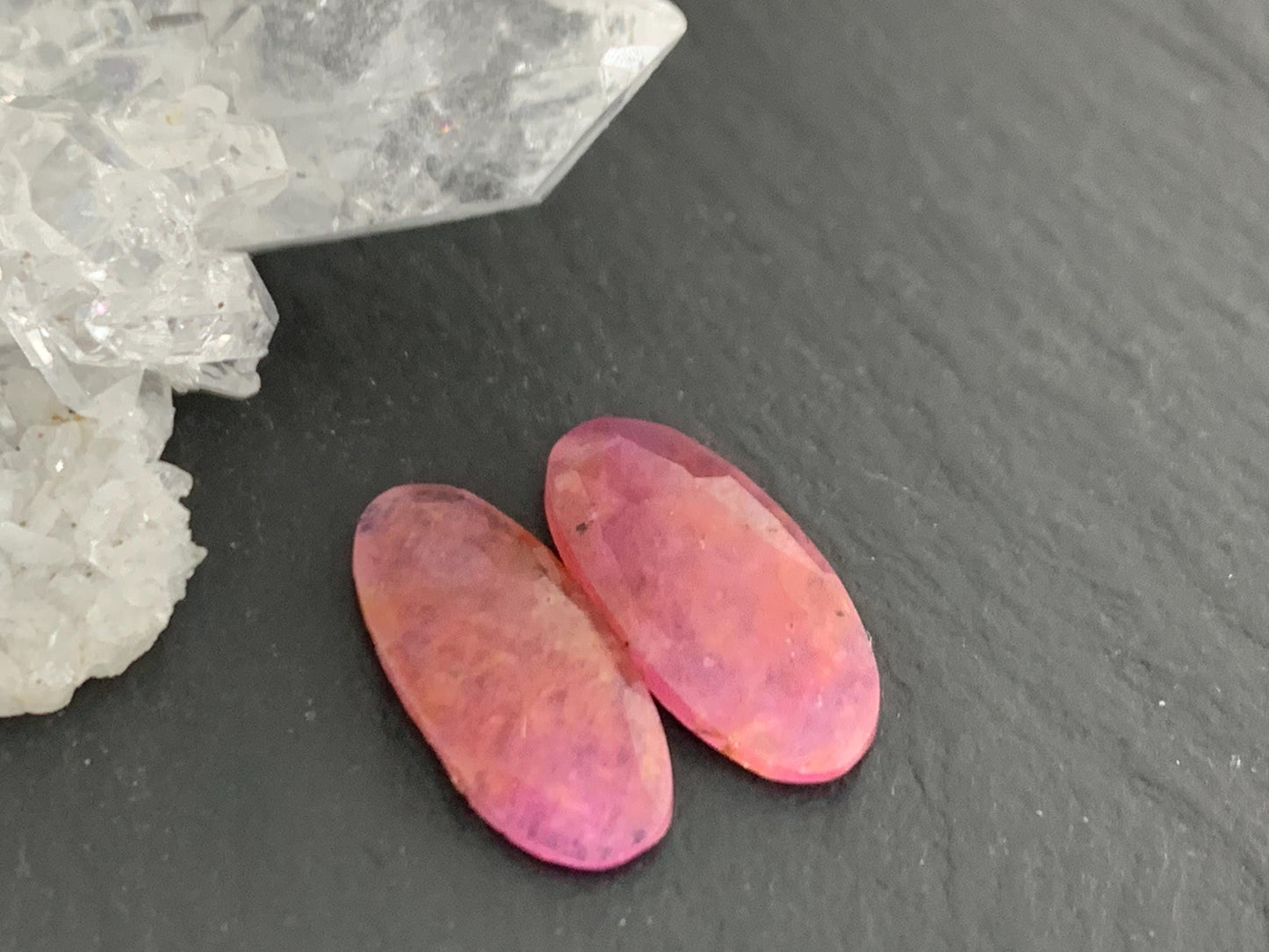 Faceted Ruby pair 7x14x2mm cabochon