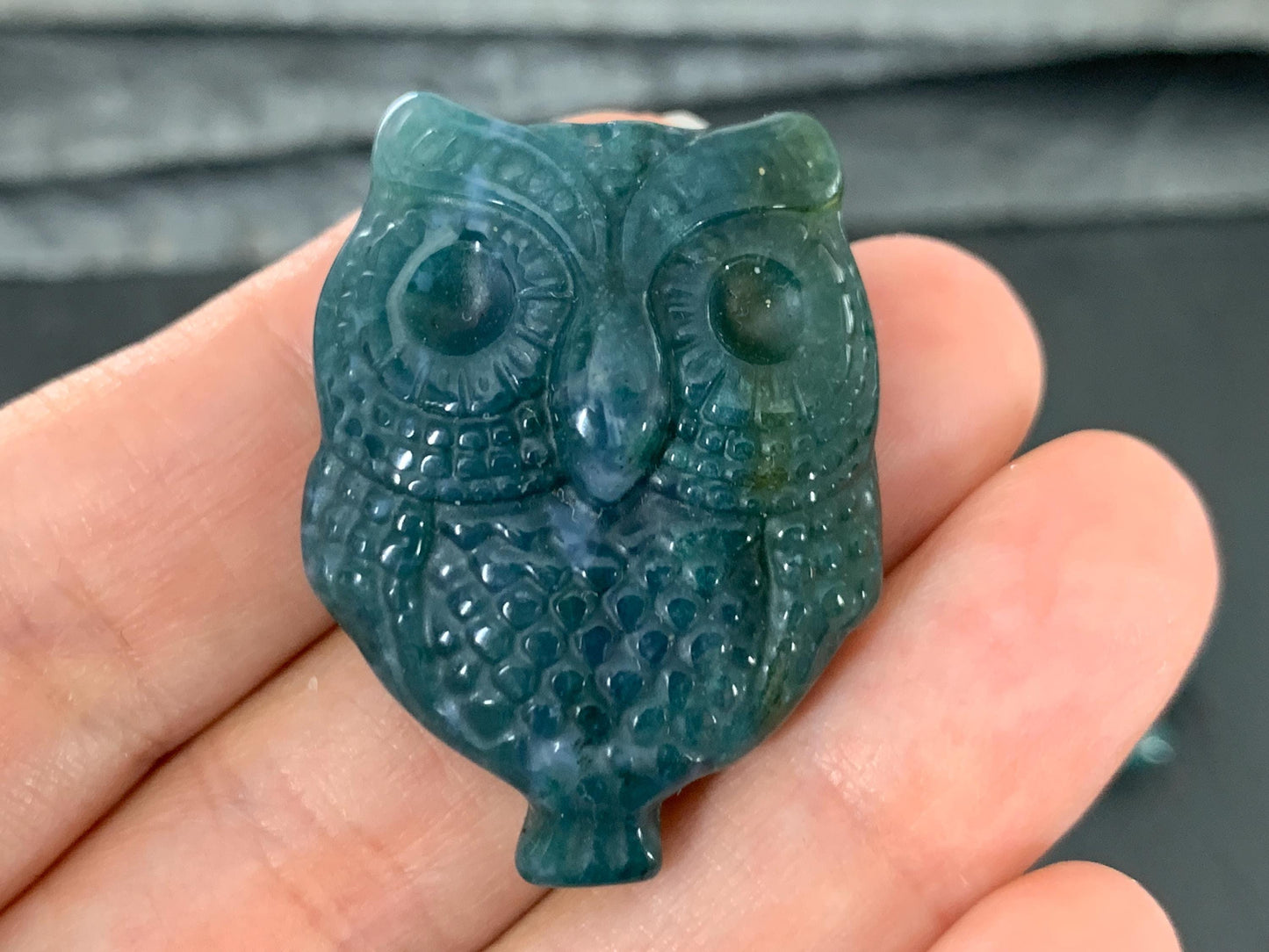 Ocean Jasper owl top drilled cabochon carving
