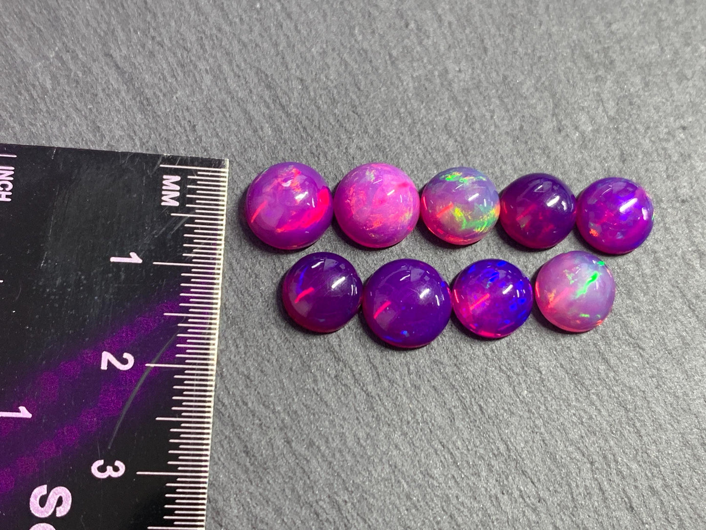 Ethiopian Opal round 8-9mm cabochon - Natural Opal smoked to purple color