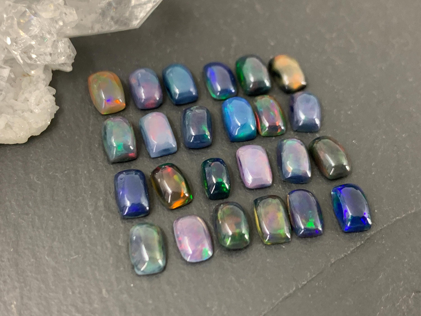 Black Ethiopian Opal rectangle 4x6mm cabochon