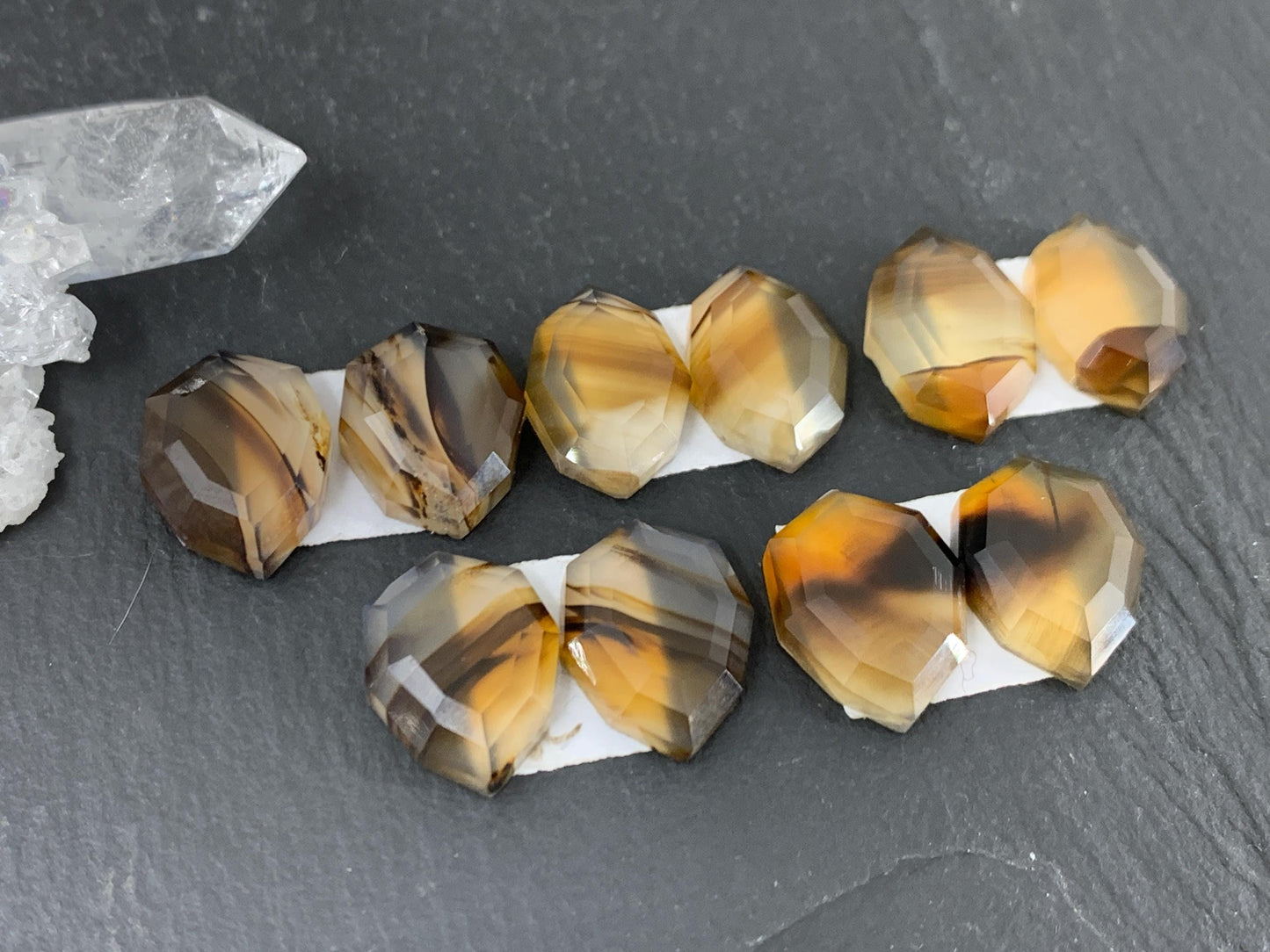 Faceted Montana Agate 13-14mm long cabochon - Buy by pair