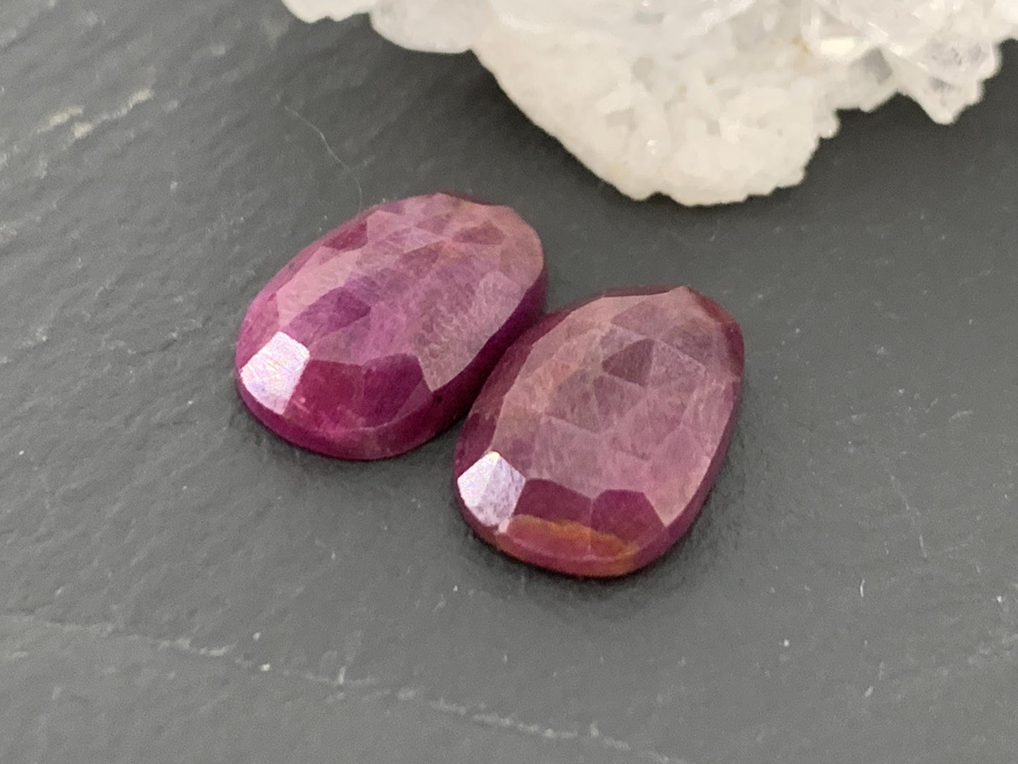 Faceted Ruby pair 8x13x3.5mm cabochon