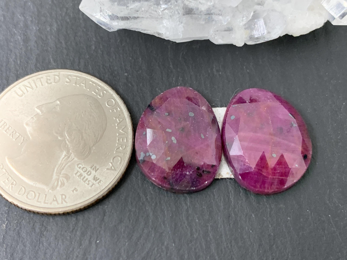 Faceted Ruby pair 14x17x4.5mm cabochon