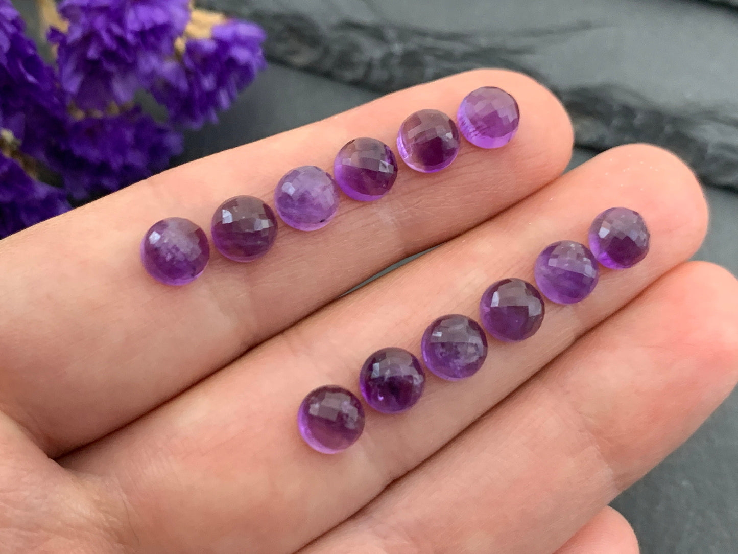 Faceted Amethyst round 6mm cabochon - Calibrated cabochons