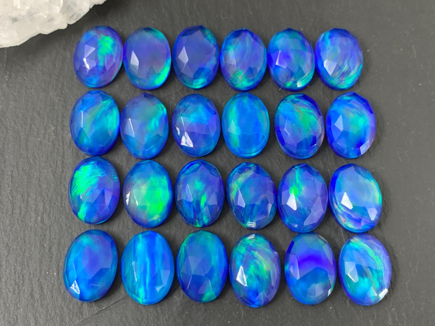 Faceted Aurora Opal oval 10x14mm cabochons - Doublet cabochons