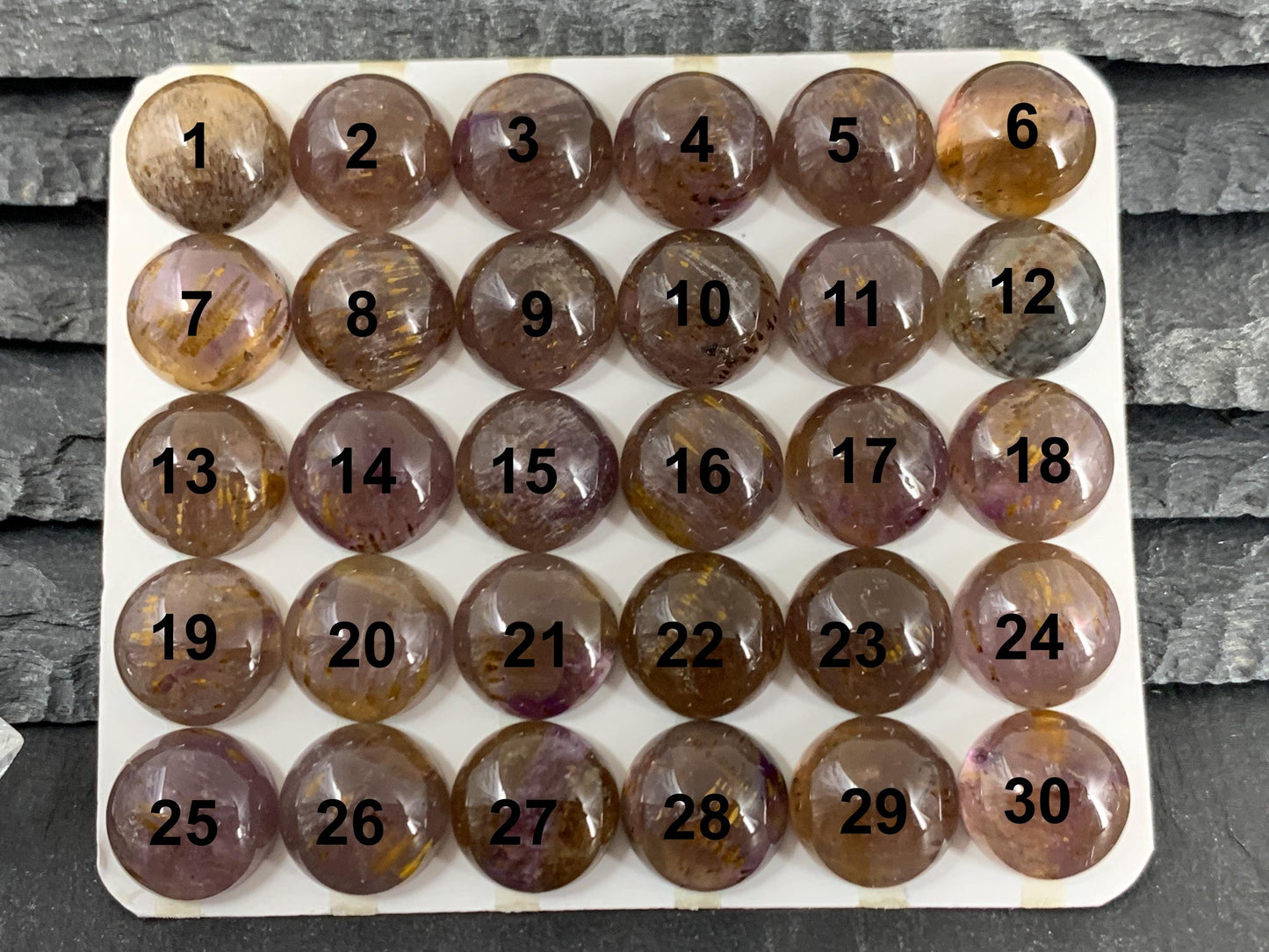 Amethyst Cacoxenite round 12mm cabochon - Calibrated cabochons