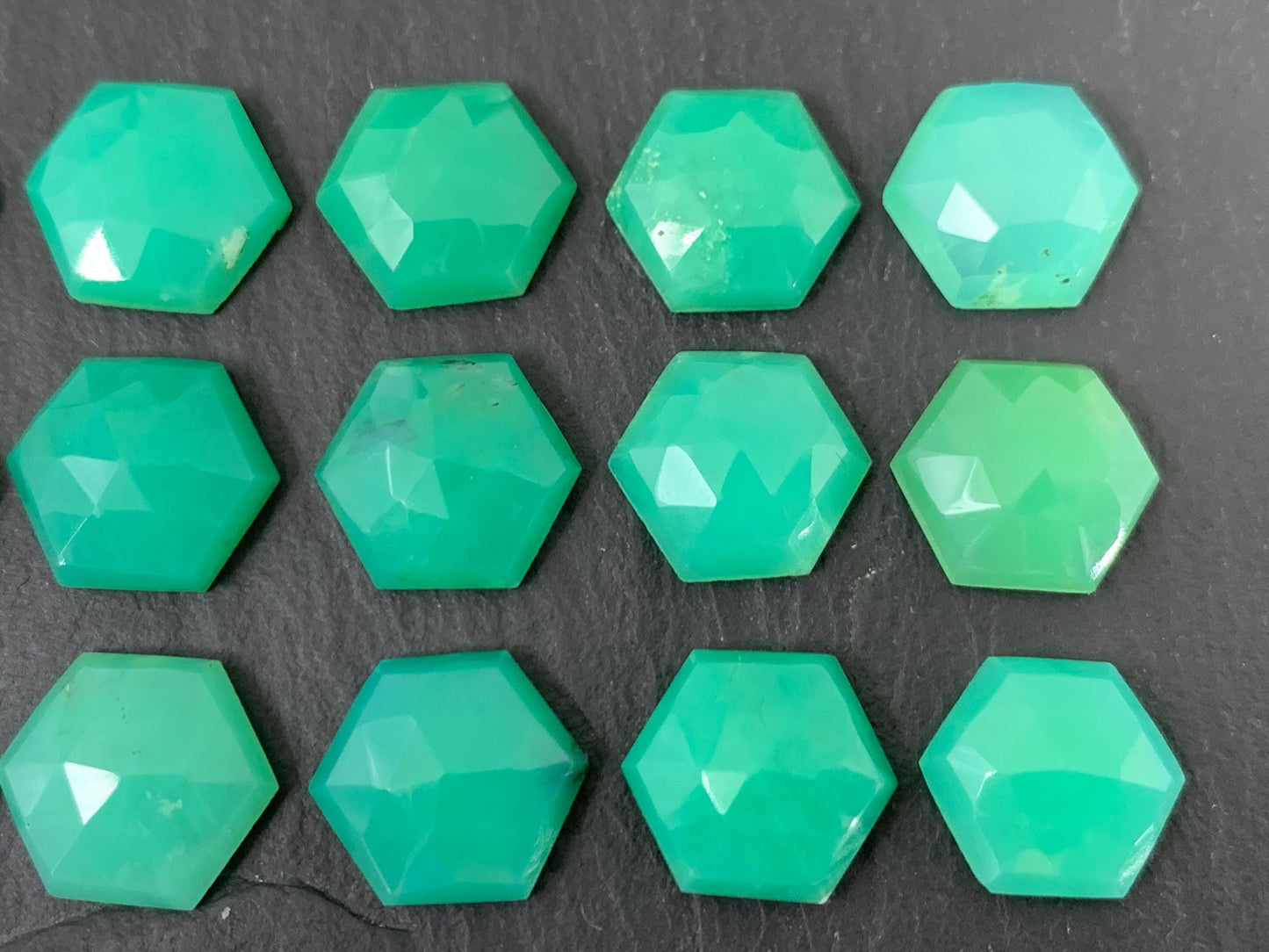 Faceted Chrysoprase hexagon 10mm cabochon