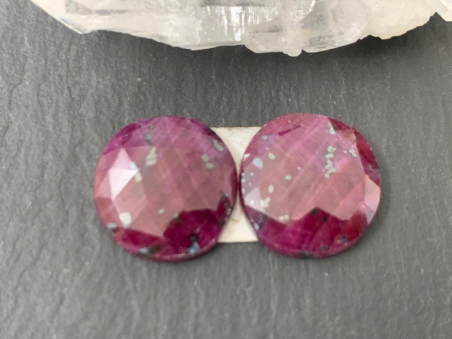 Faceted Ruby pair 14x14x3.5mm cabochon