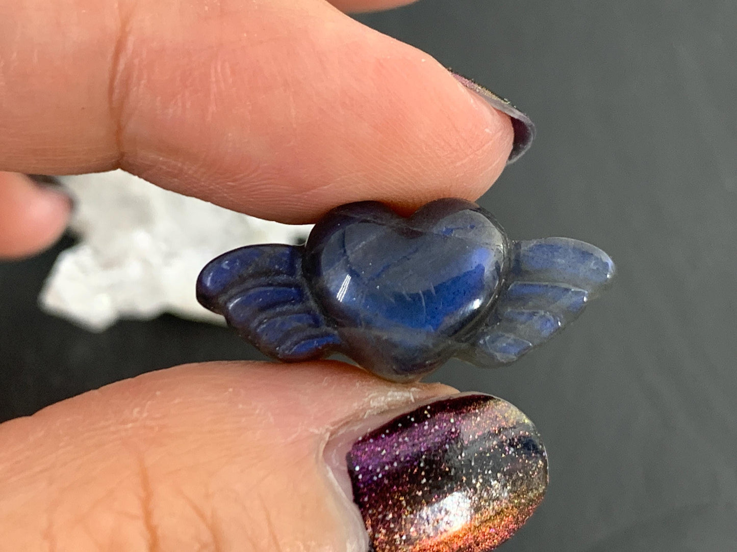 Labradorite Heart with Wings 25x10mm. Hand Carved Gemstone
