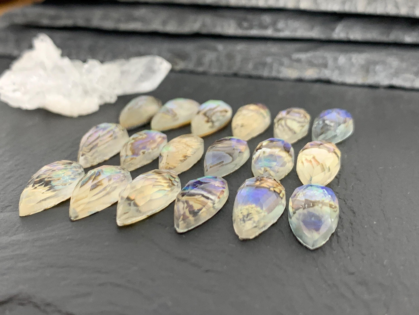 Faceted Abalone pear 8x20mm doublet cabochon