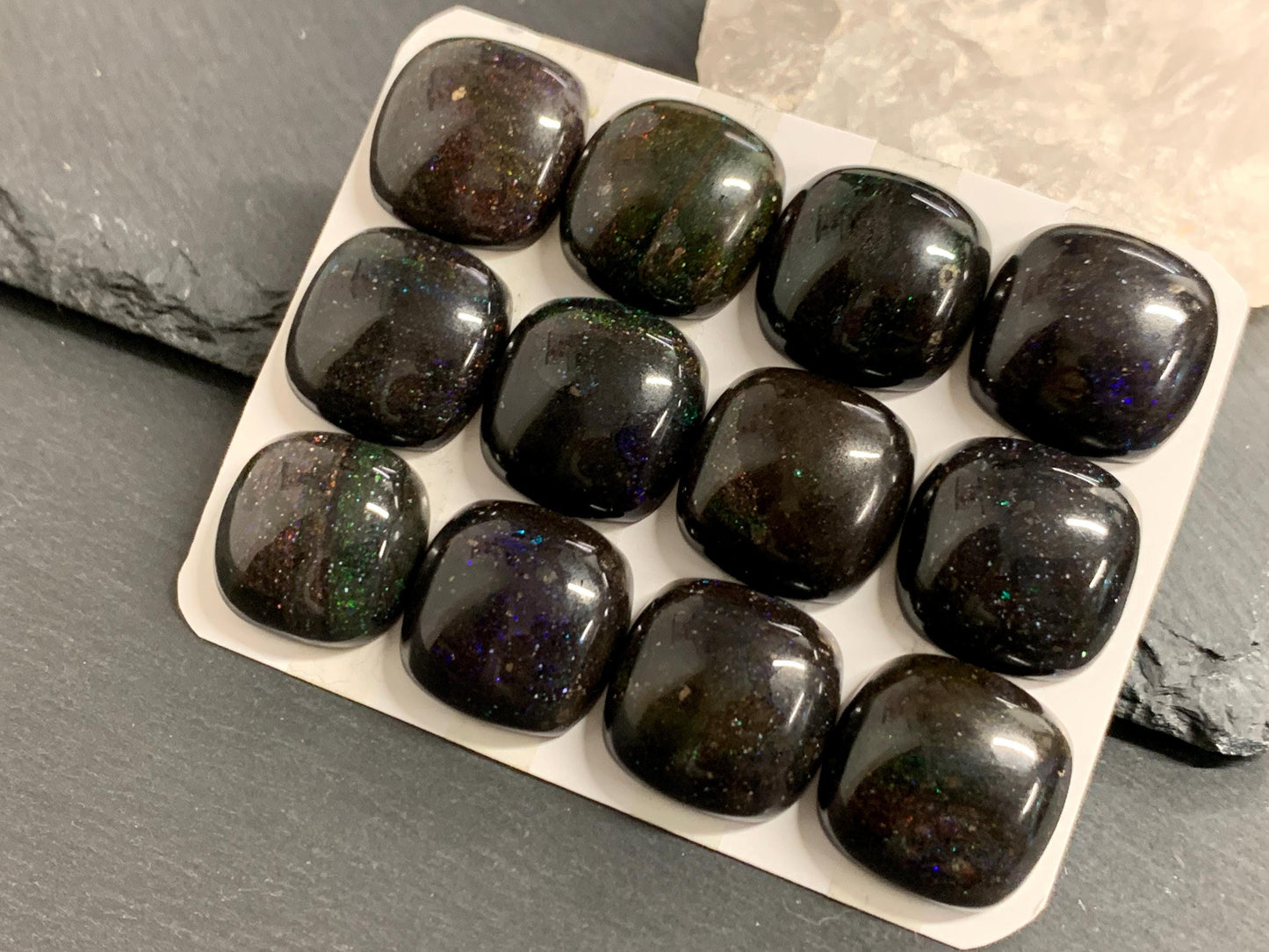 Black Andamooka Opal square 20mm cabochon - Matrix Australian Opal