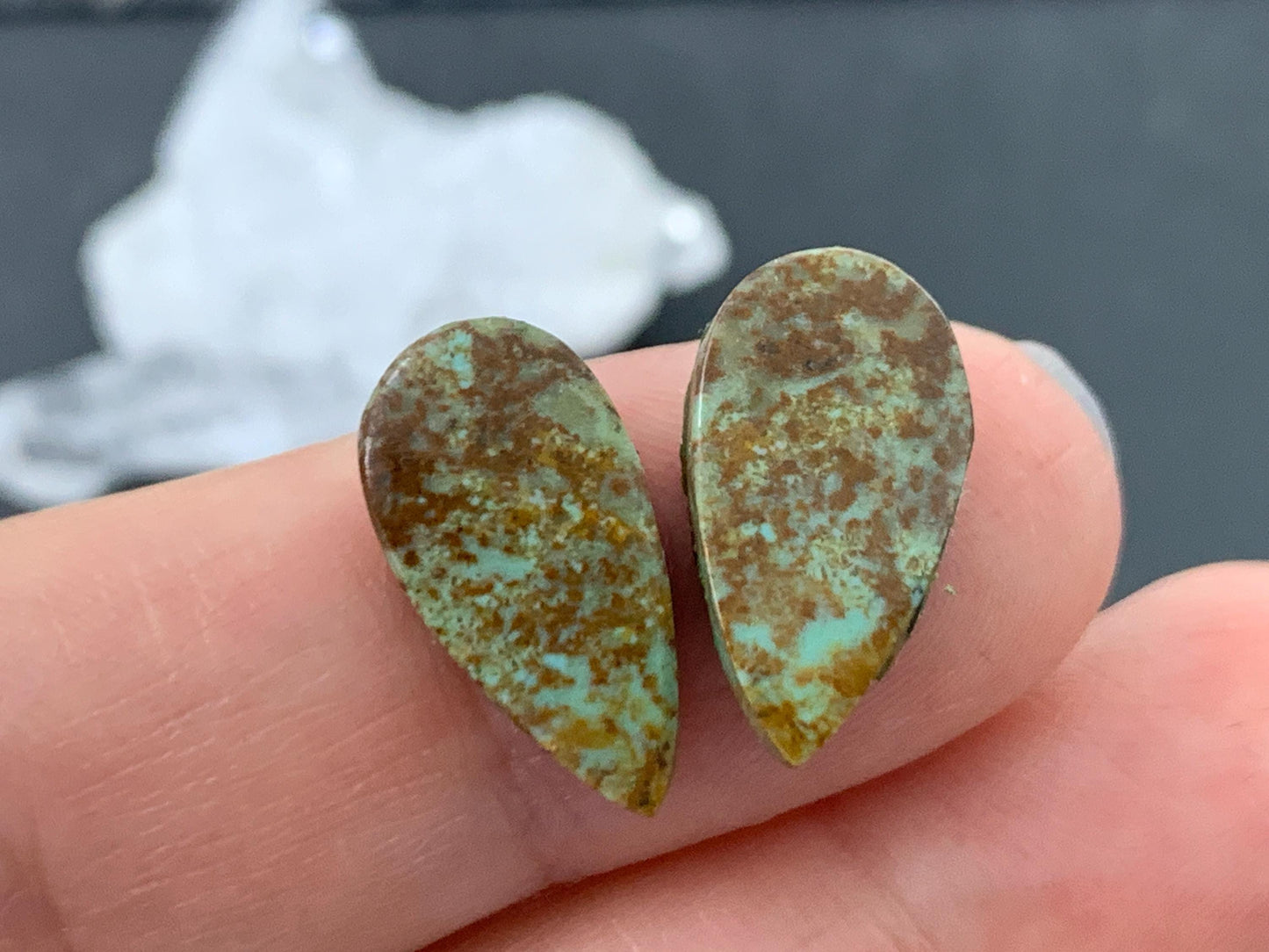Tibetan Turquoise Pair 8x16mm Cabochon - Hand Cut Cabochon