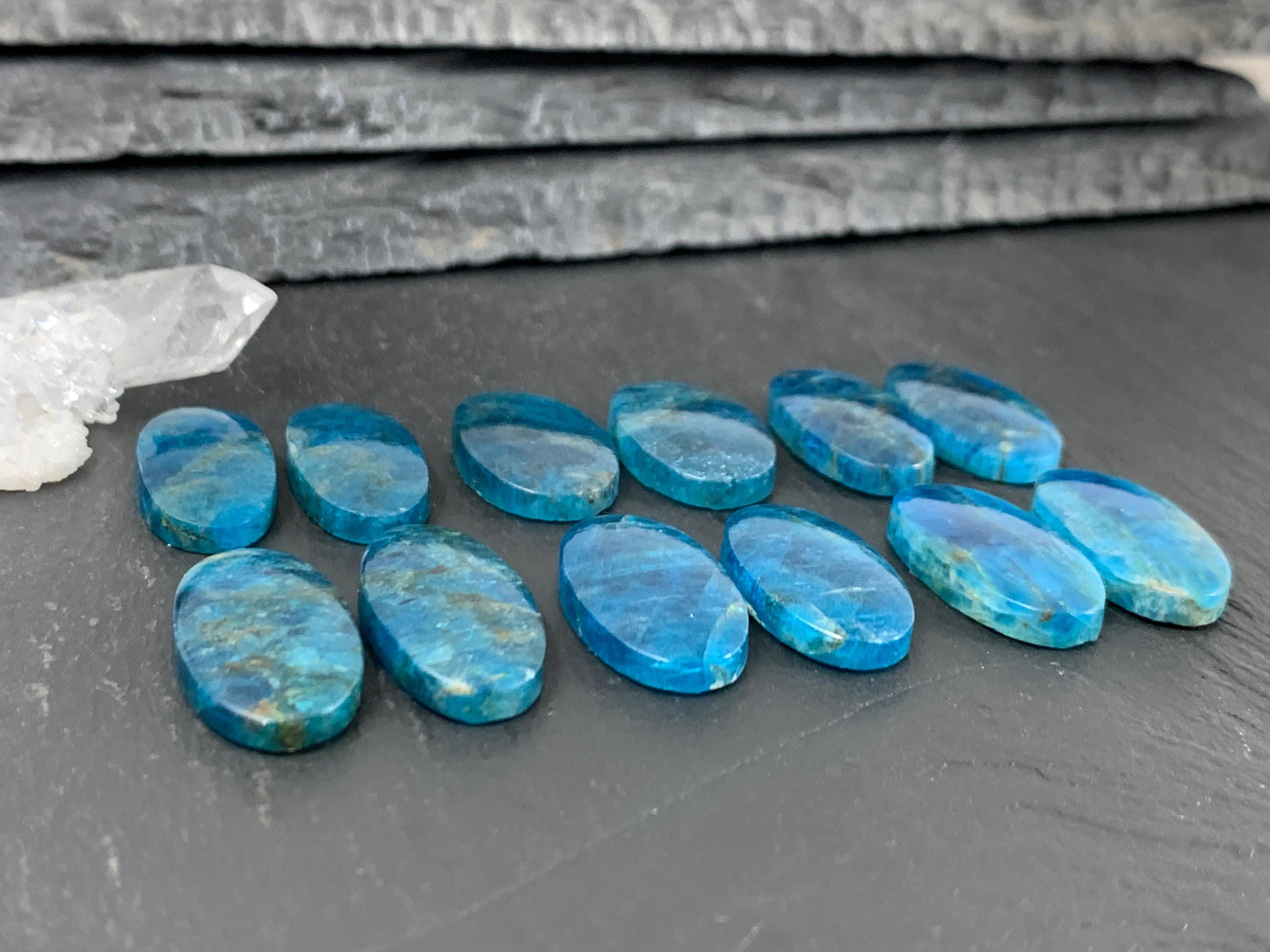 Apatite oval 20-22mm long cabochon - Buy by pair