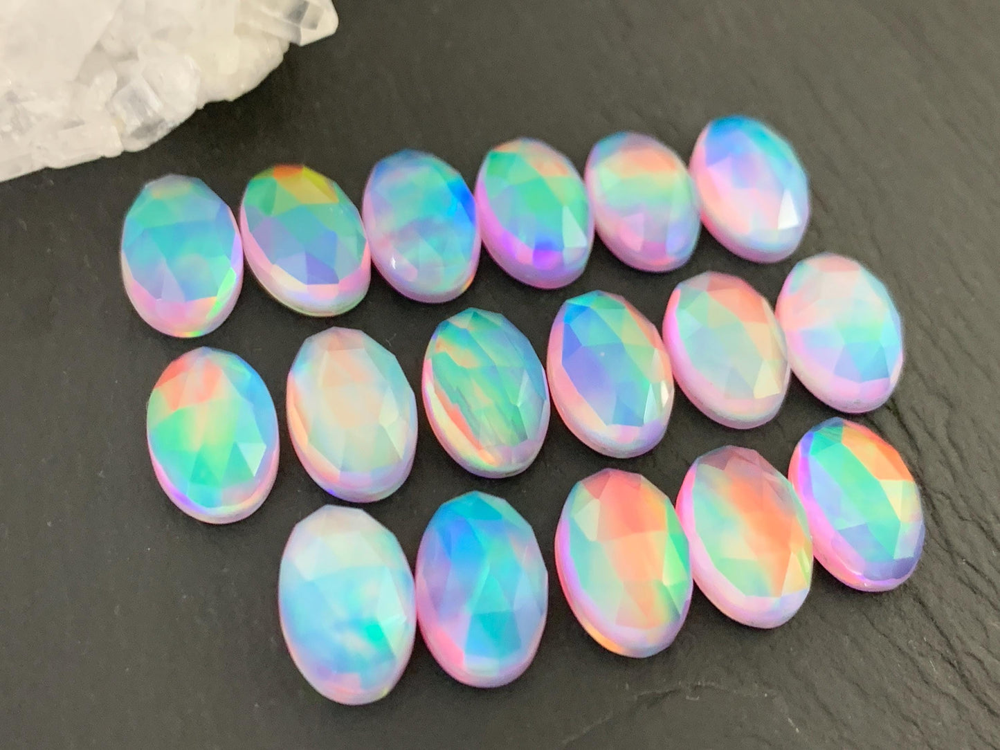 Faceted Aurora Opal oval 8x12mm cabochons - Doublet cabochons