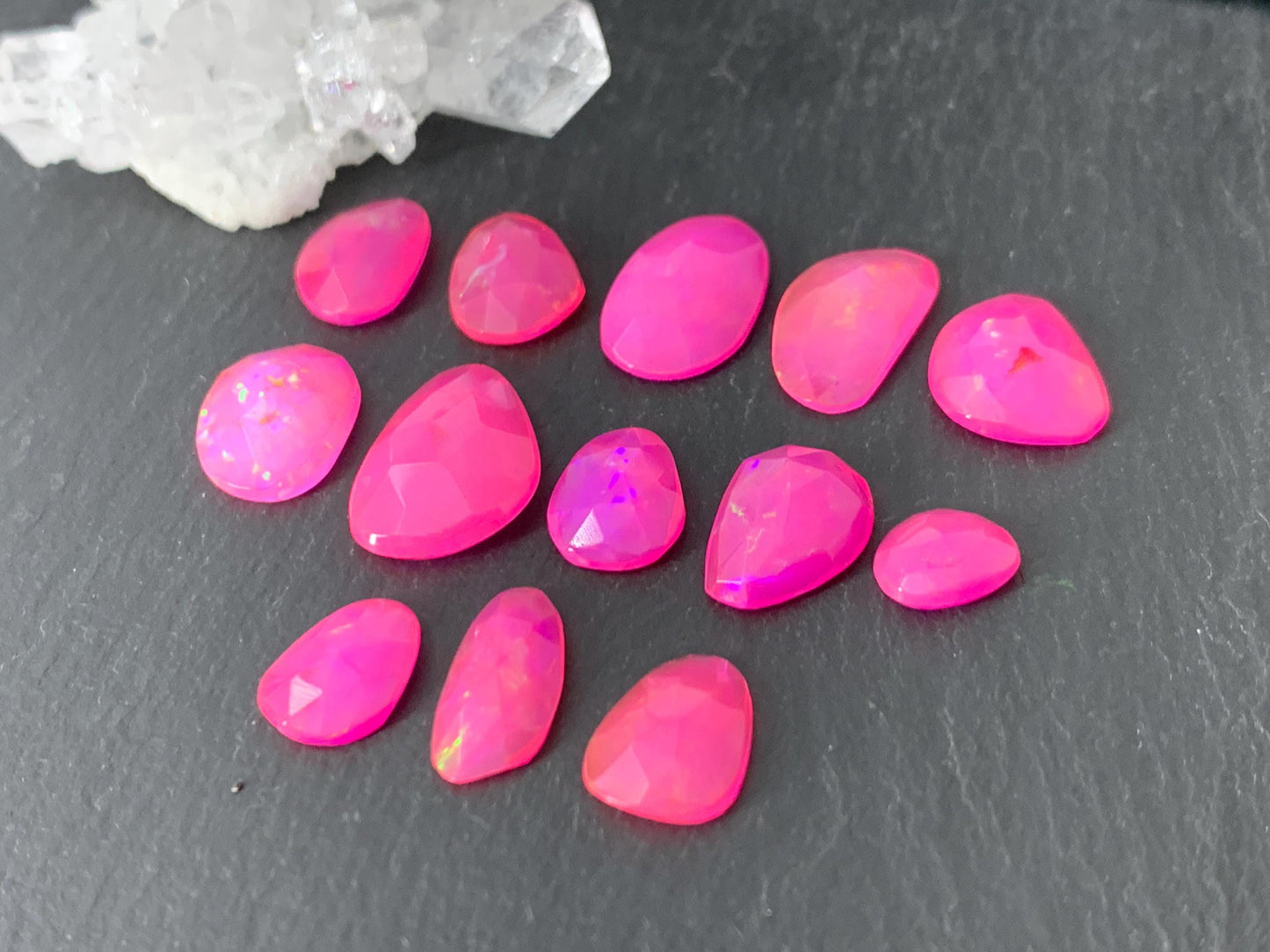 Faceted Pink Ethiopian Opal 8-16mm long cabochon