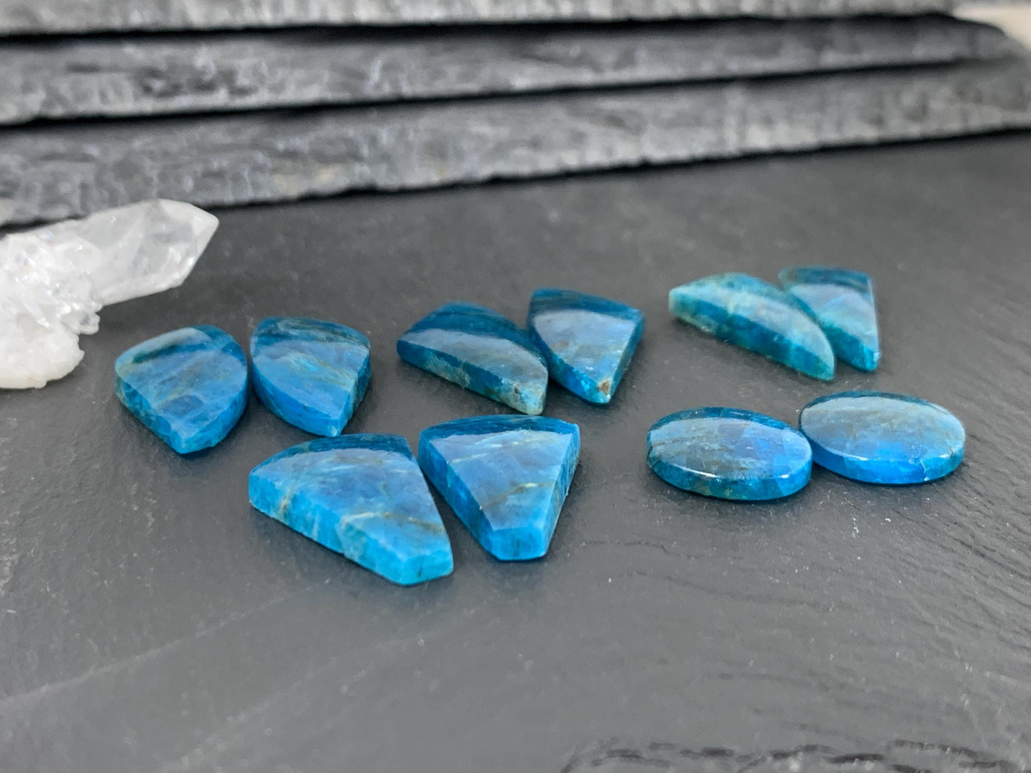 Apatite round, free form 14-27mm long cabochon - Buy by pair