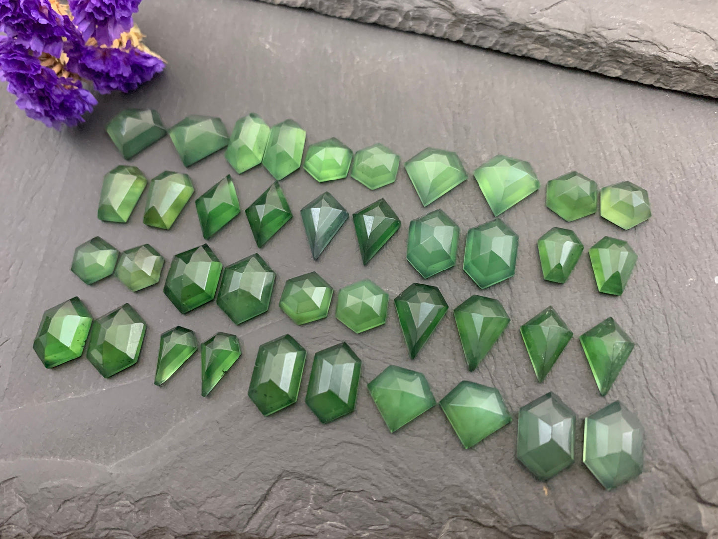 Faceted Serpentine pair cabochon