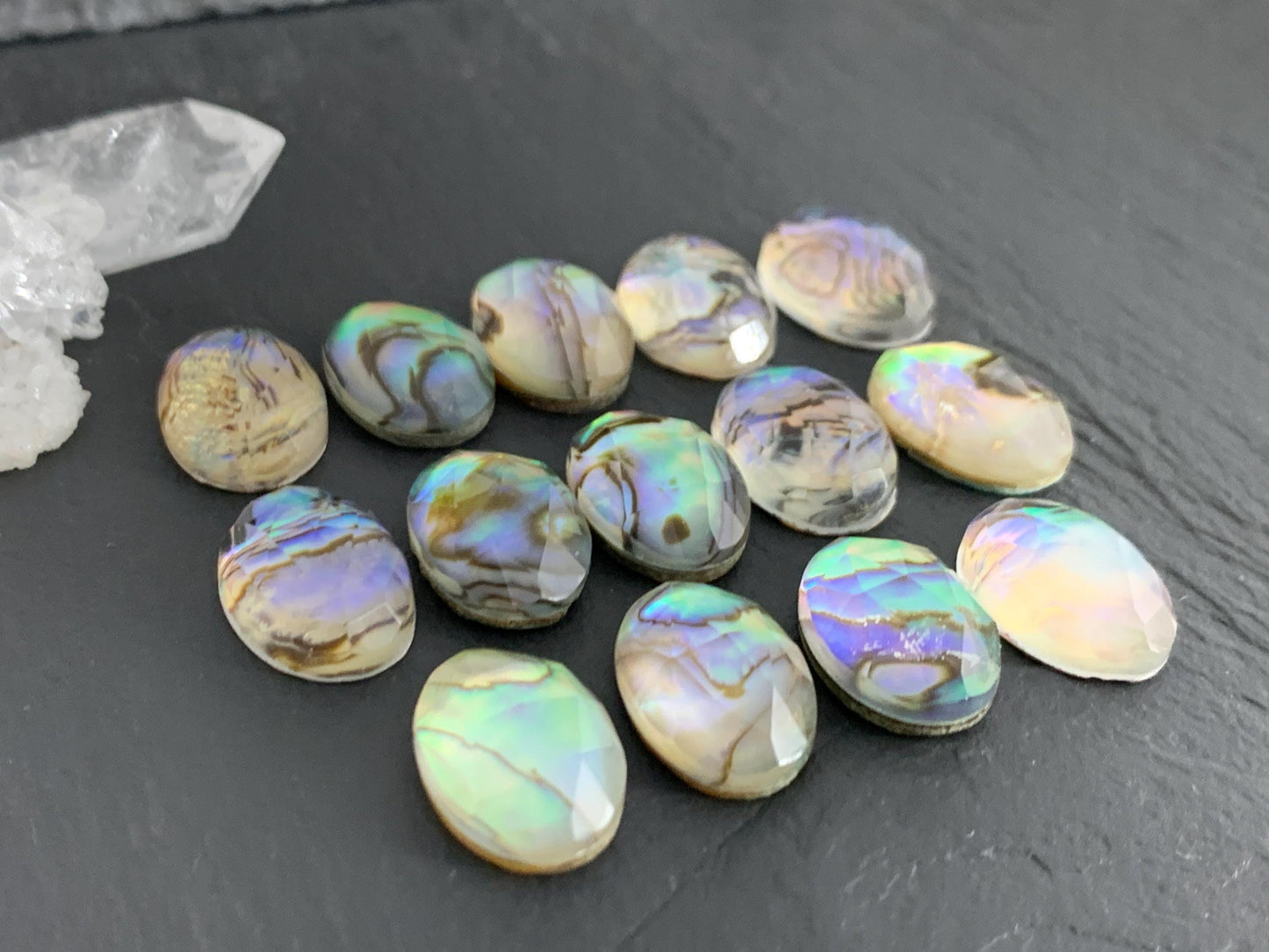Faceted Abalone oval 10x14mm doublet cabochon