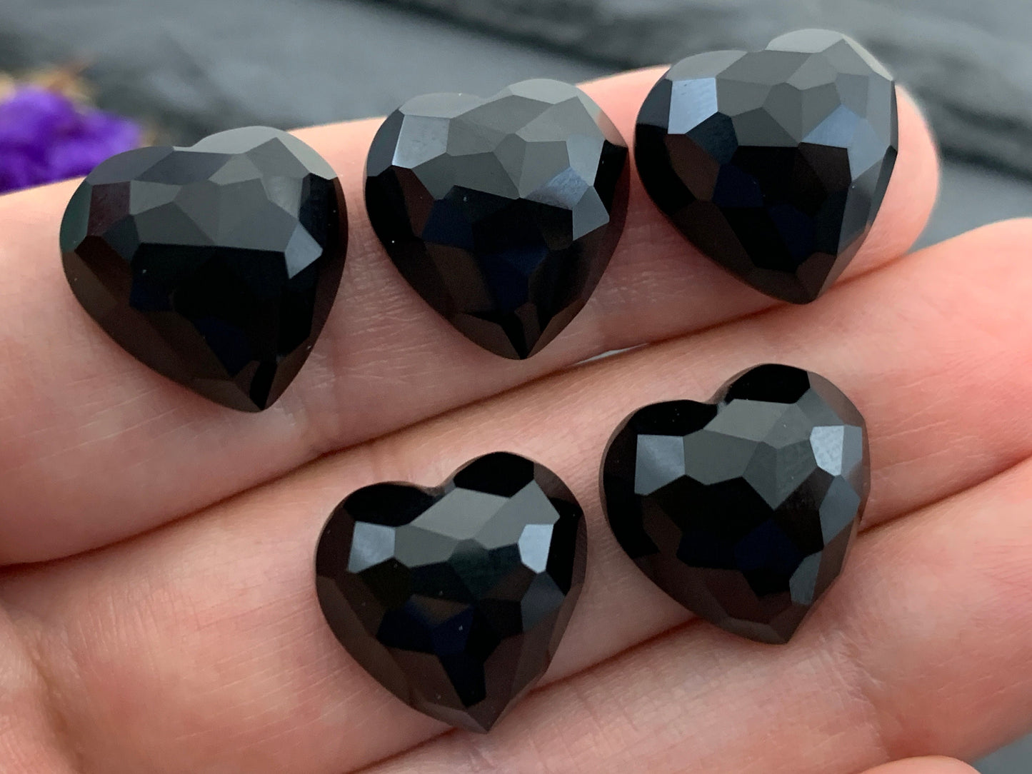Faceted Black Agate Heart 15mm Cabochon