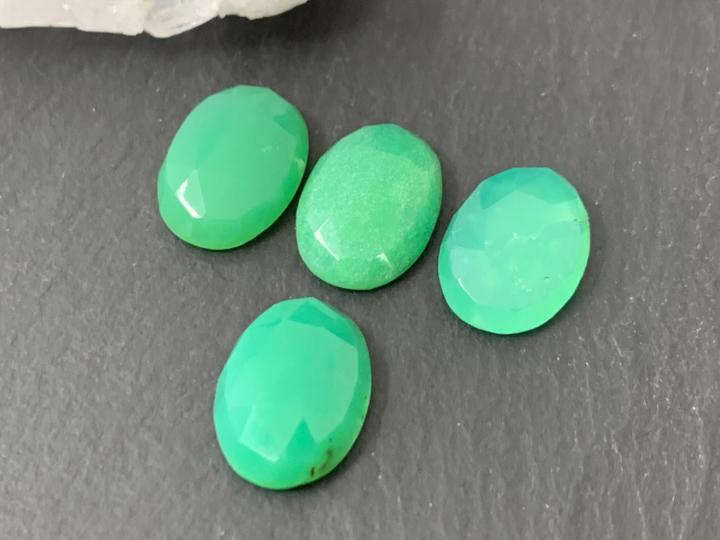 Faceted Chrysoprase Cabochon 10x14mm Oval Green Gemstone - Rose Cut Stone