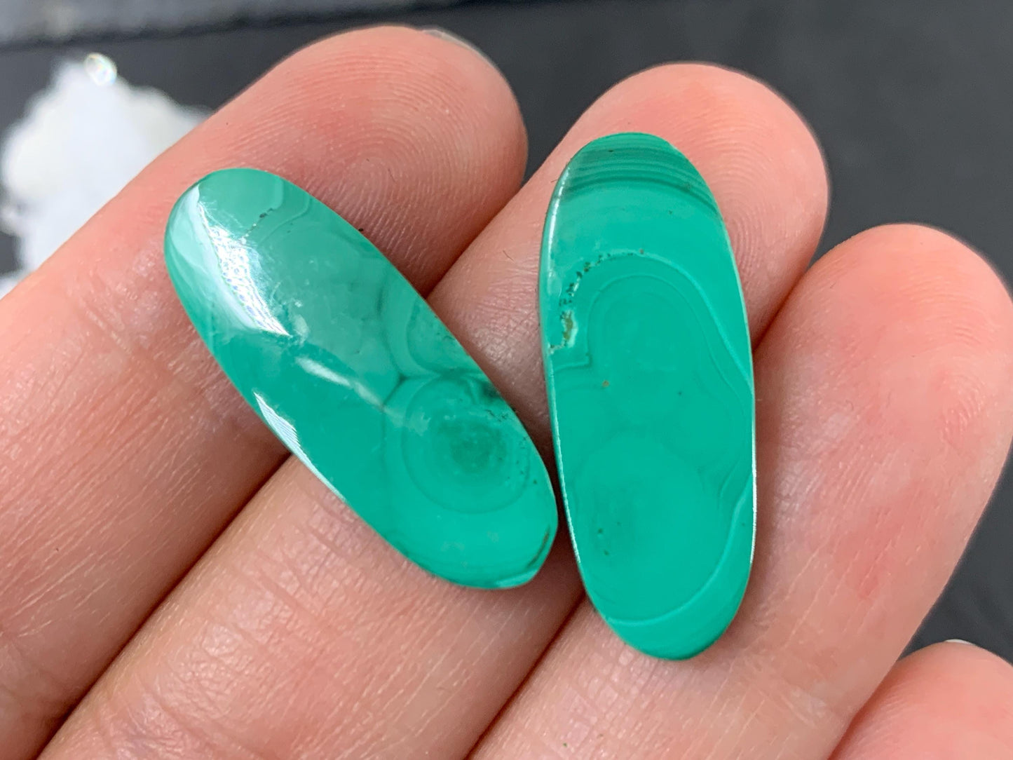 Malachite oval 9x25x4mm cabochon pair
