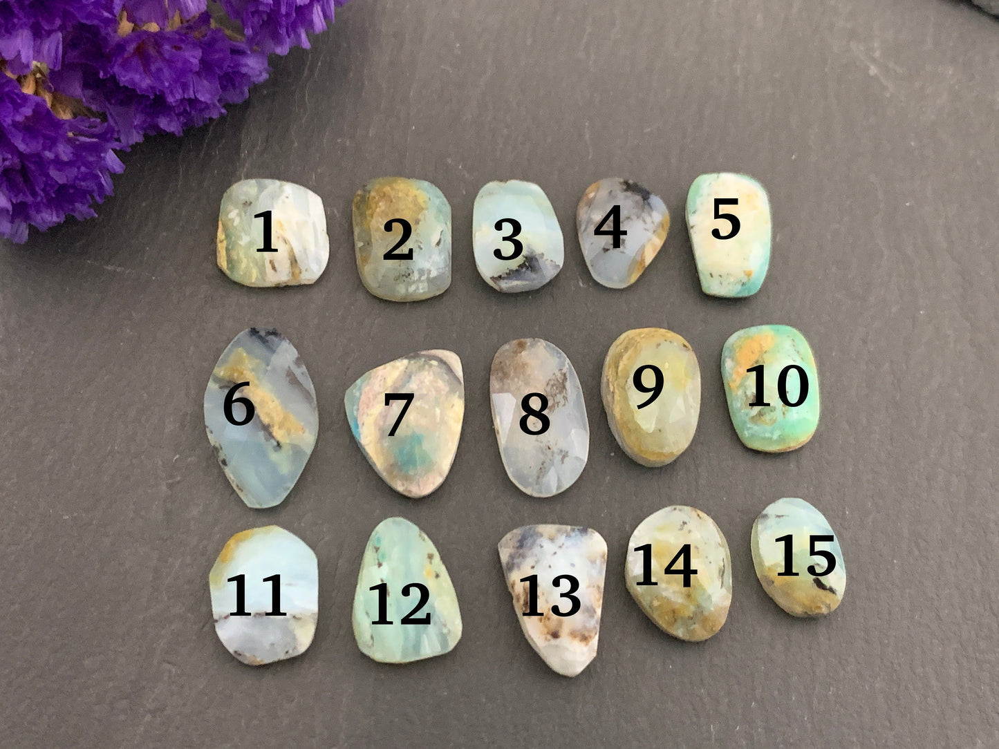 Faceted Peruvian Opal free form 11-18mm long cabochon