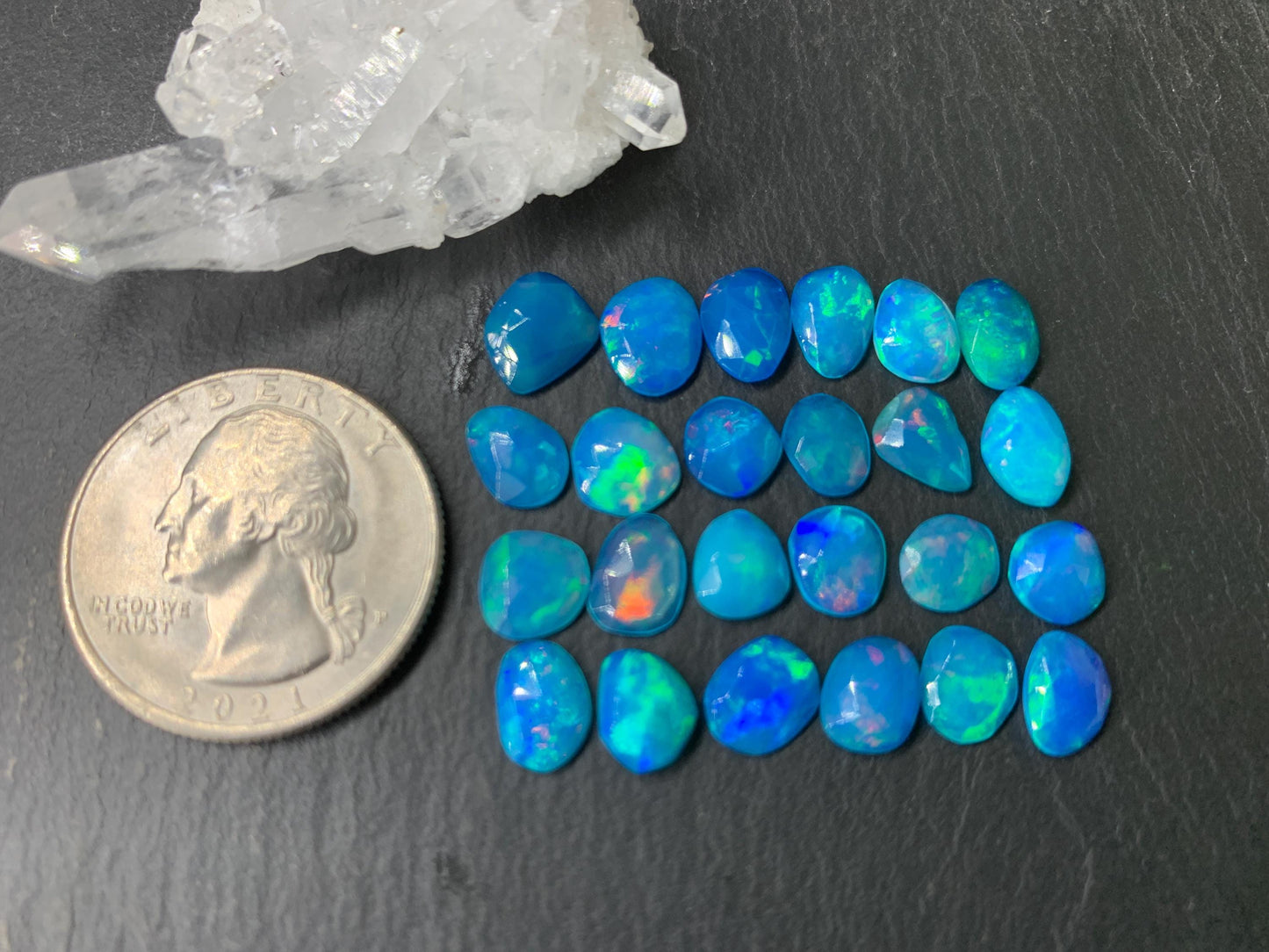Faceted Blue Ethiopian Opal 7-9mm long cabochon