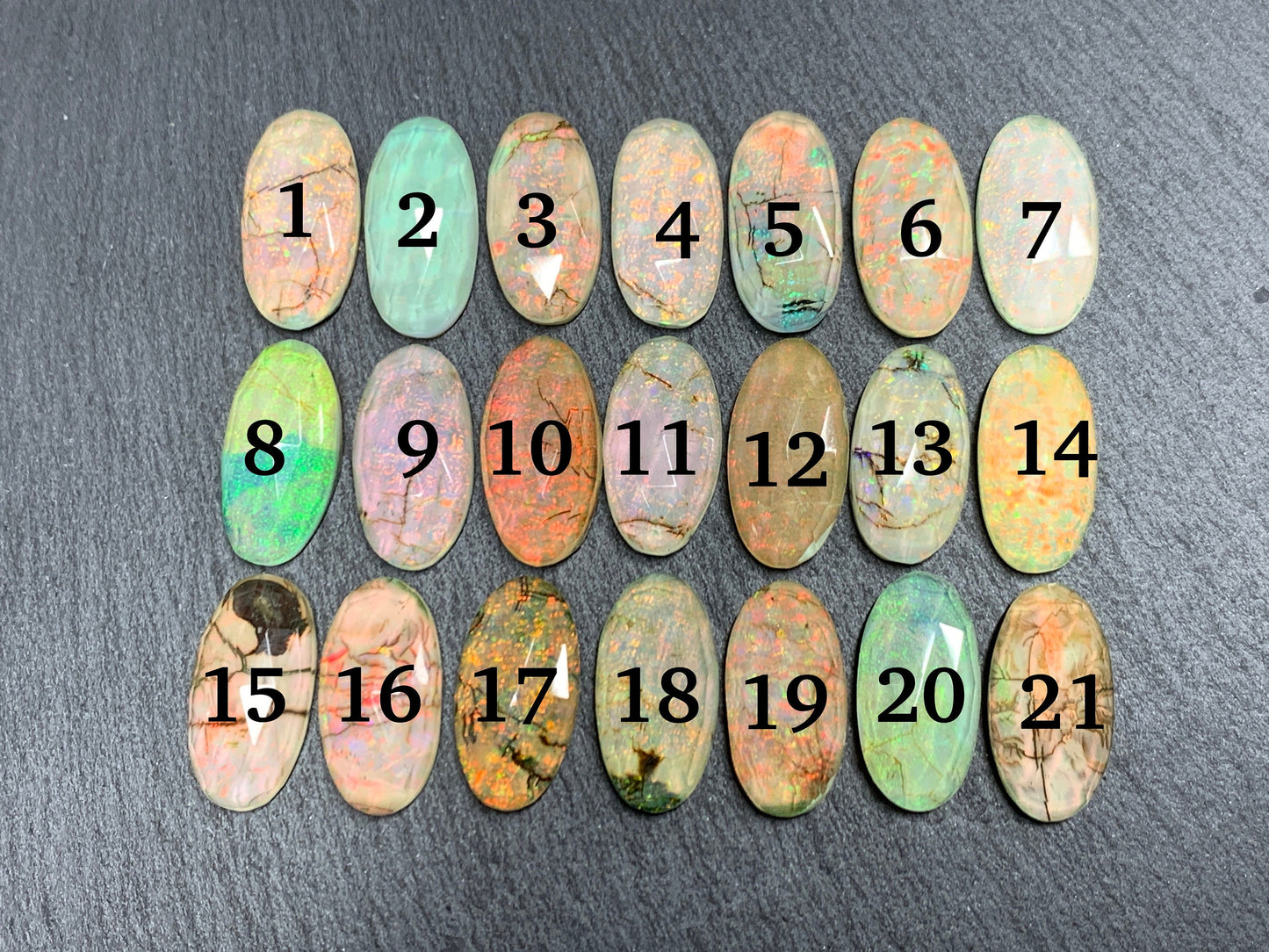Faceted Monarch Opal oval 10x20mm cabochons - Doublet cabochons