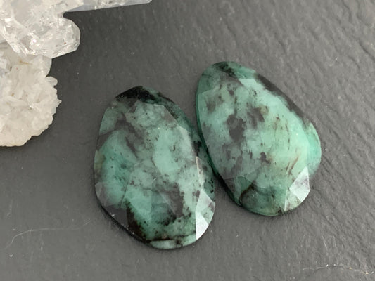 Faceted Emerald Pair 13x19x3mm cabochon