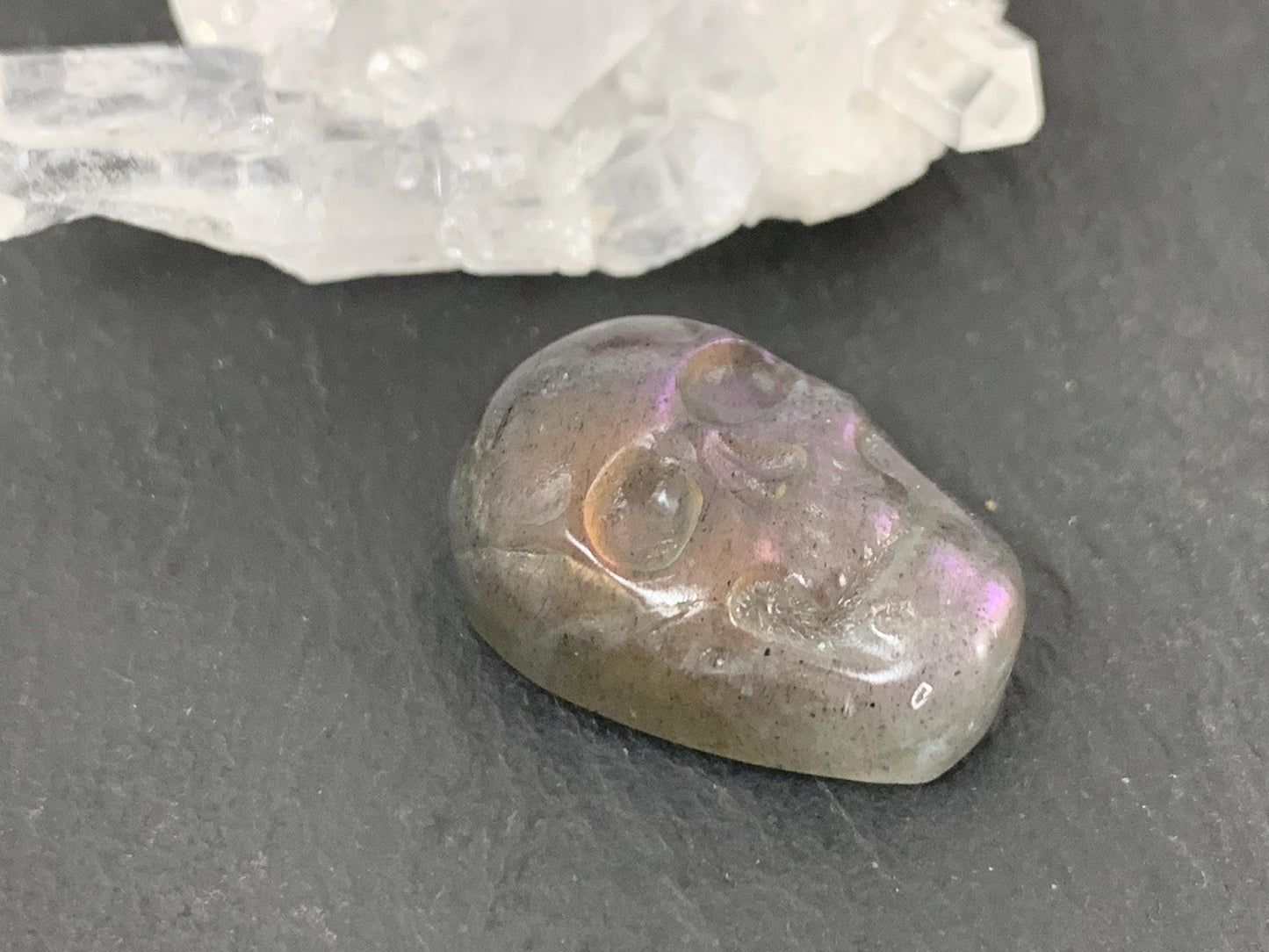 Labradorite Skull Cabochon 14x21mm - Natural Green Stone Flat Back Gemstone