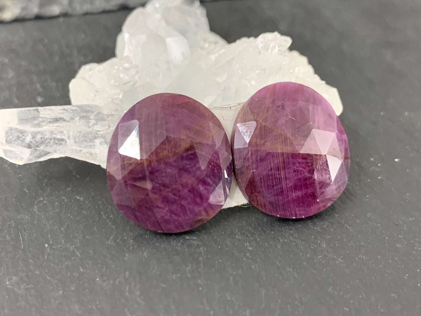 Faceted Ruby pair 14x16x3.5mm cabochon